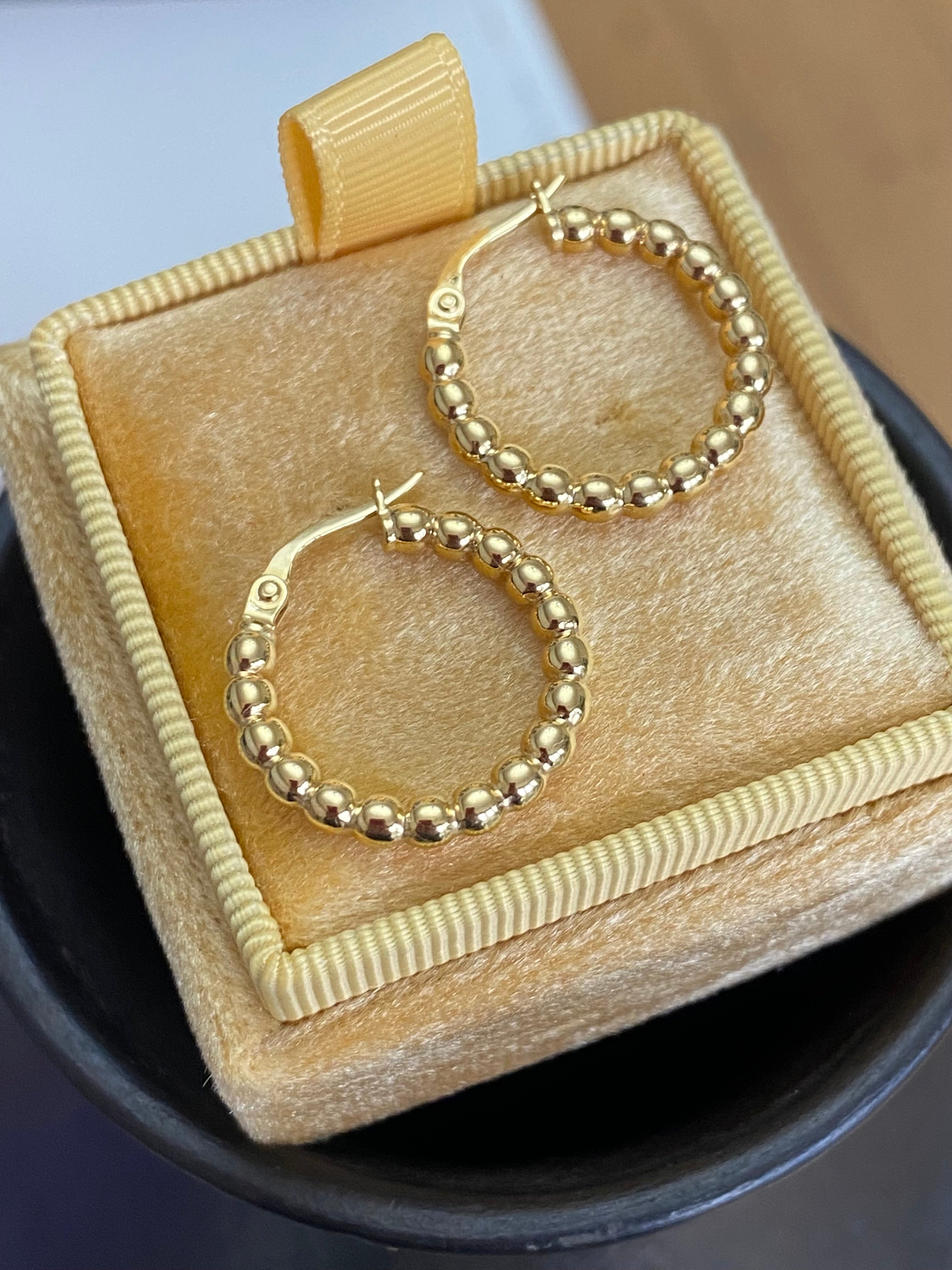 Beautiful Beaded Ball Hoop Earrings in 9ct Yellow Gold