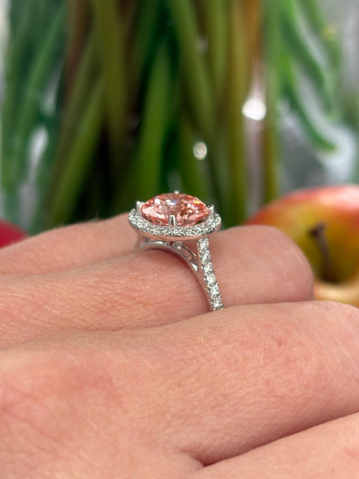 3.52 CTW Fancy Pink Lab Grown Diamond Halo Ring in Platinum