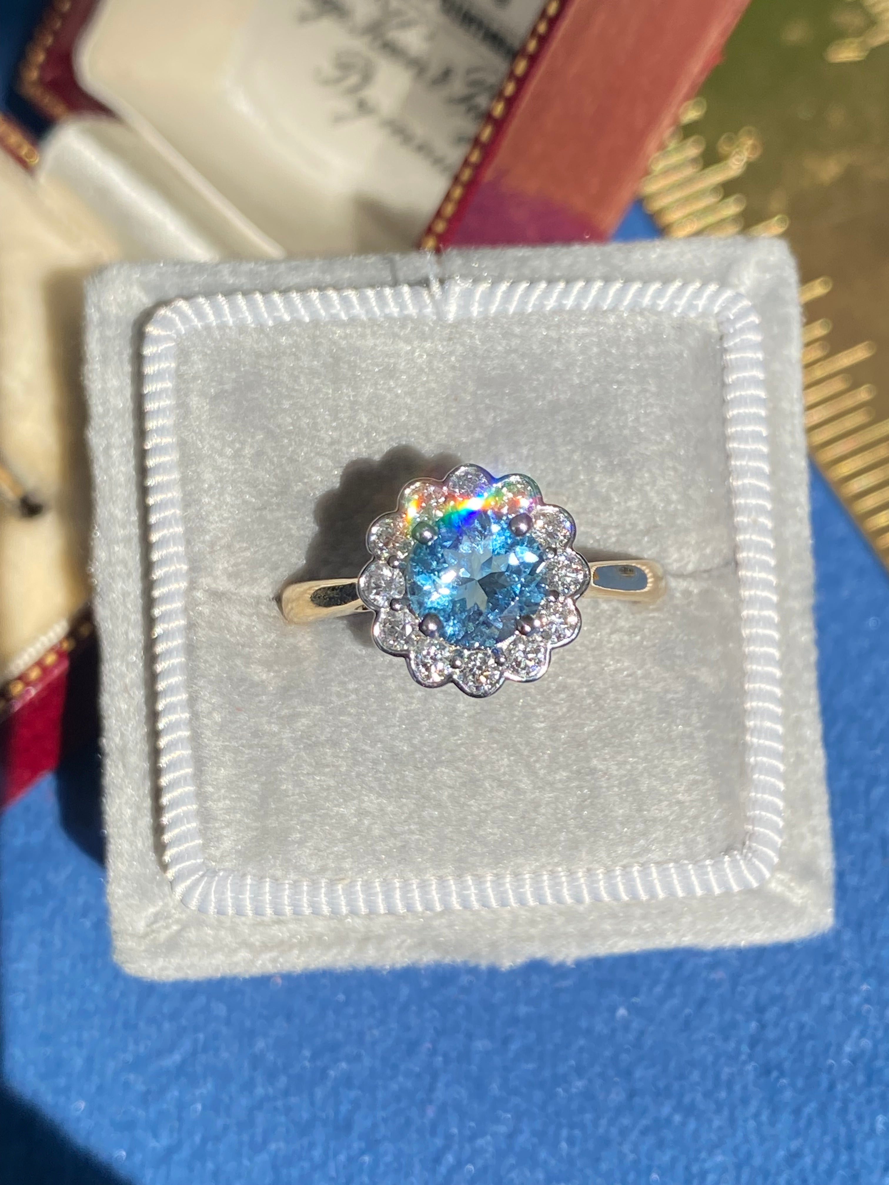1.24 CTW Aquamarine and Natural Diamond Ring in Platinum and 18ct Yellow Gold