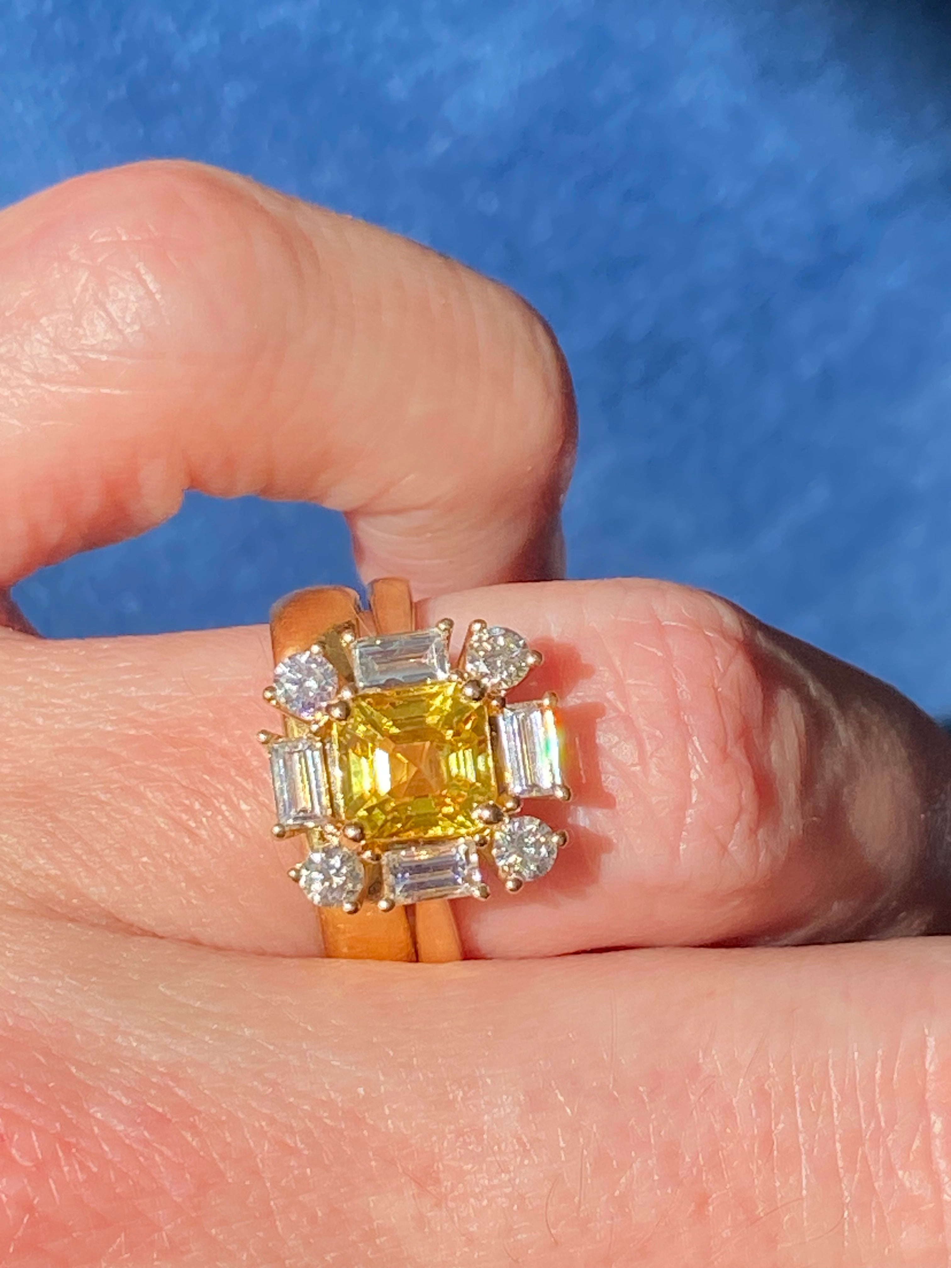 2.26 Carat Yellow Sapphire and 0.92 ctw Natural Diamond Ring in 18ct Yellow Gold