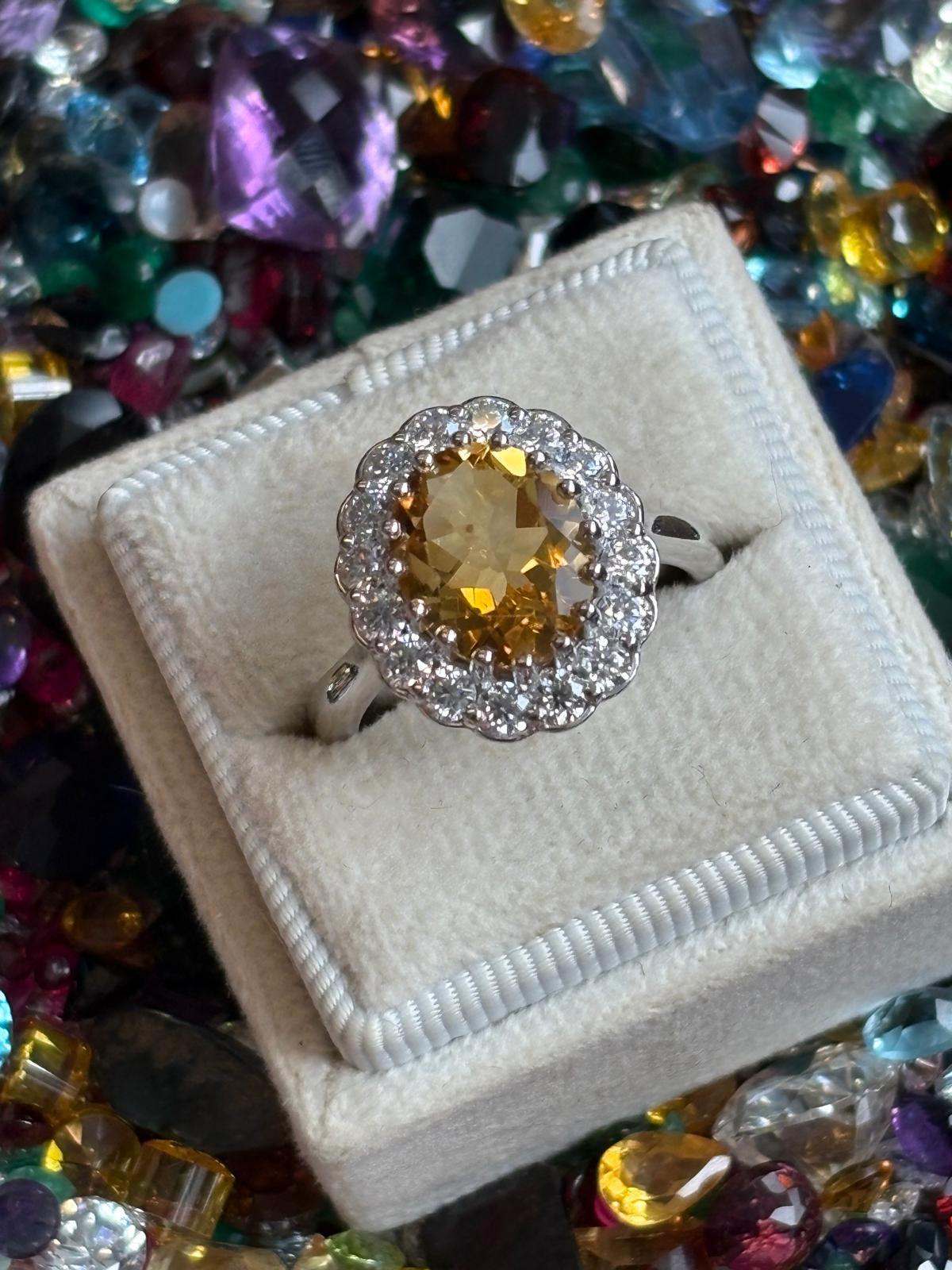 4.50 CTW Oval Cut Citrine and Moissanite Halo Cocktail Ring