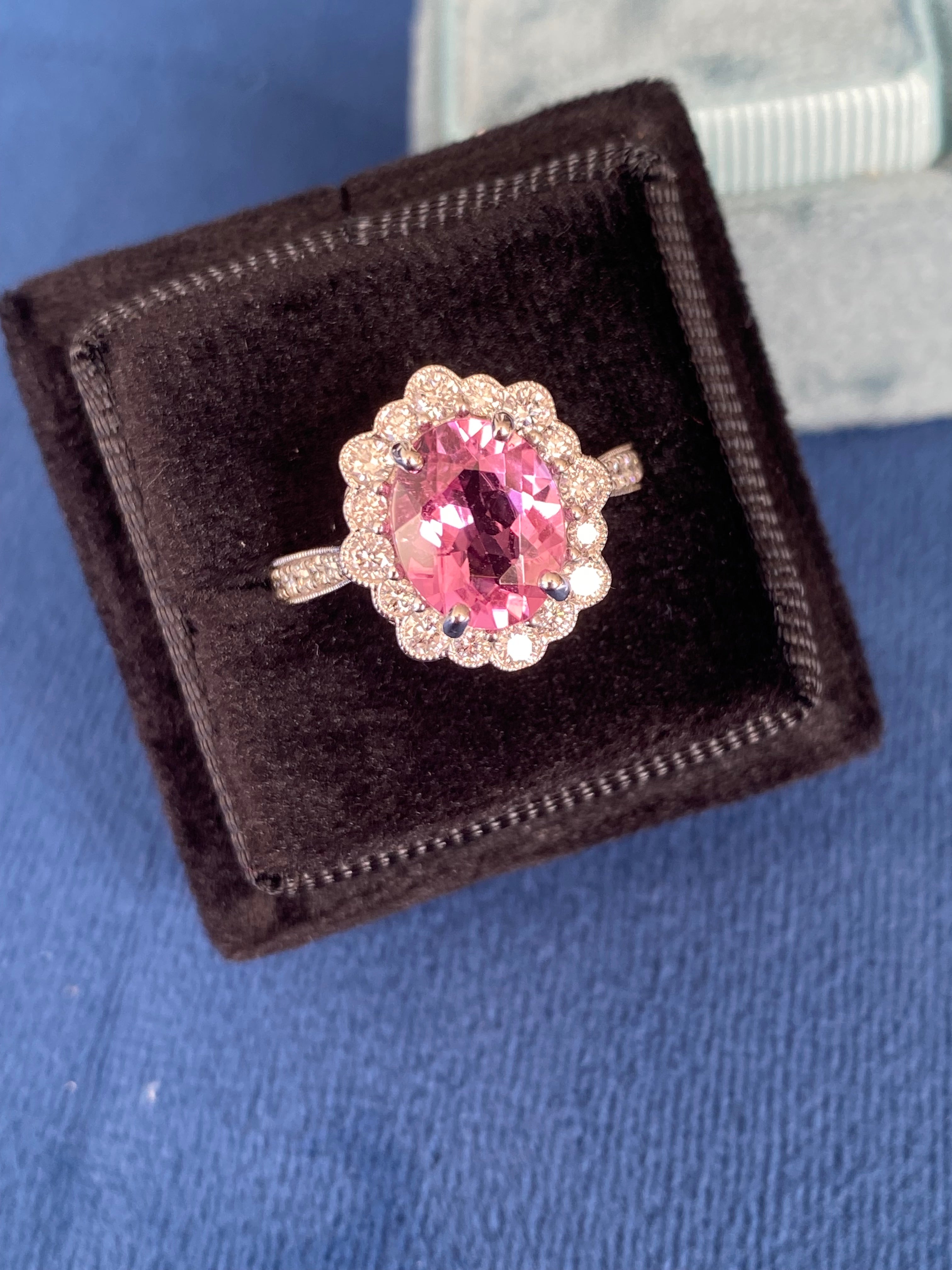 3.01 CTW Pink Tourmaline and Natural Diamond Halo Ring in Platinum