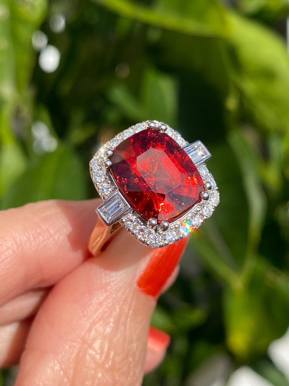 7.36 Carat Hessonite Garnet and Natural Diamond Ring in 18ct Gold