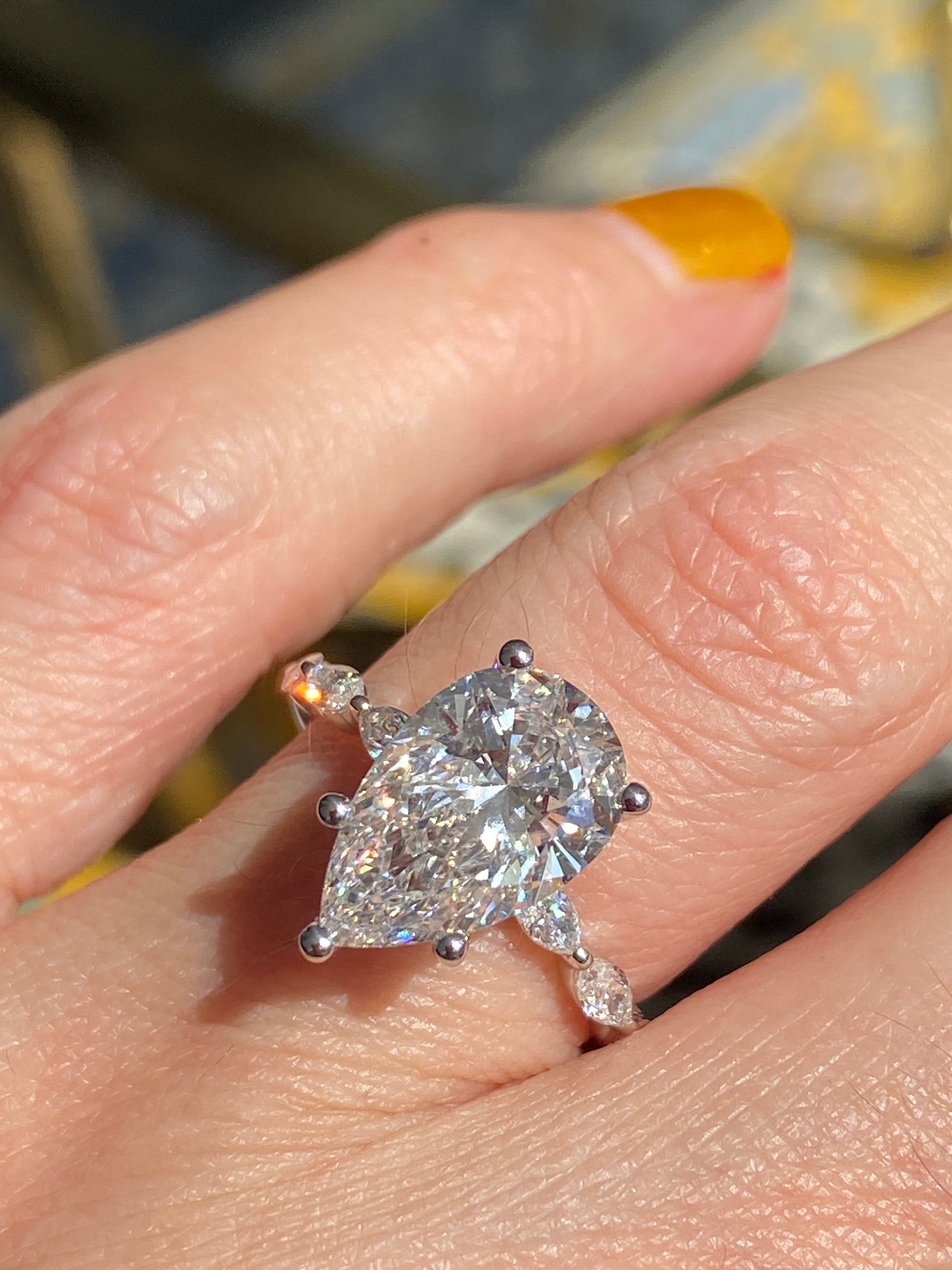 3.05 Carat Pear Cut D Colour Lab Diamond Solitaire Engagement Ring in Platinum
