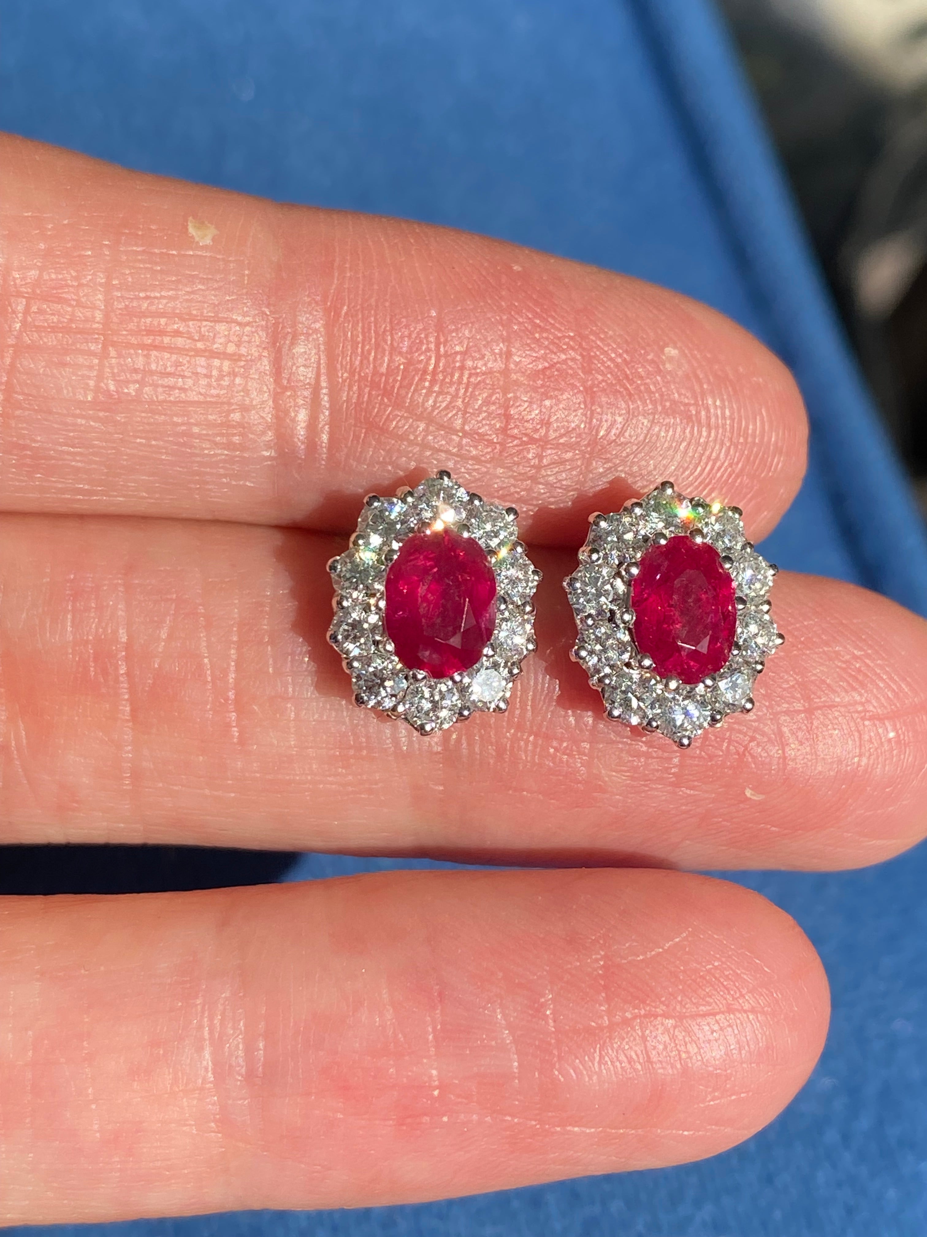 3.37 CTW Ruby and Natural Diamond Stud Earrings in 18ct White Gold