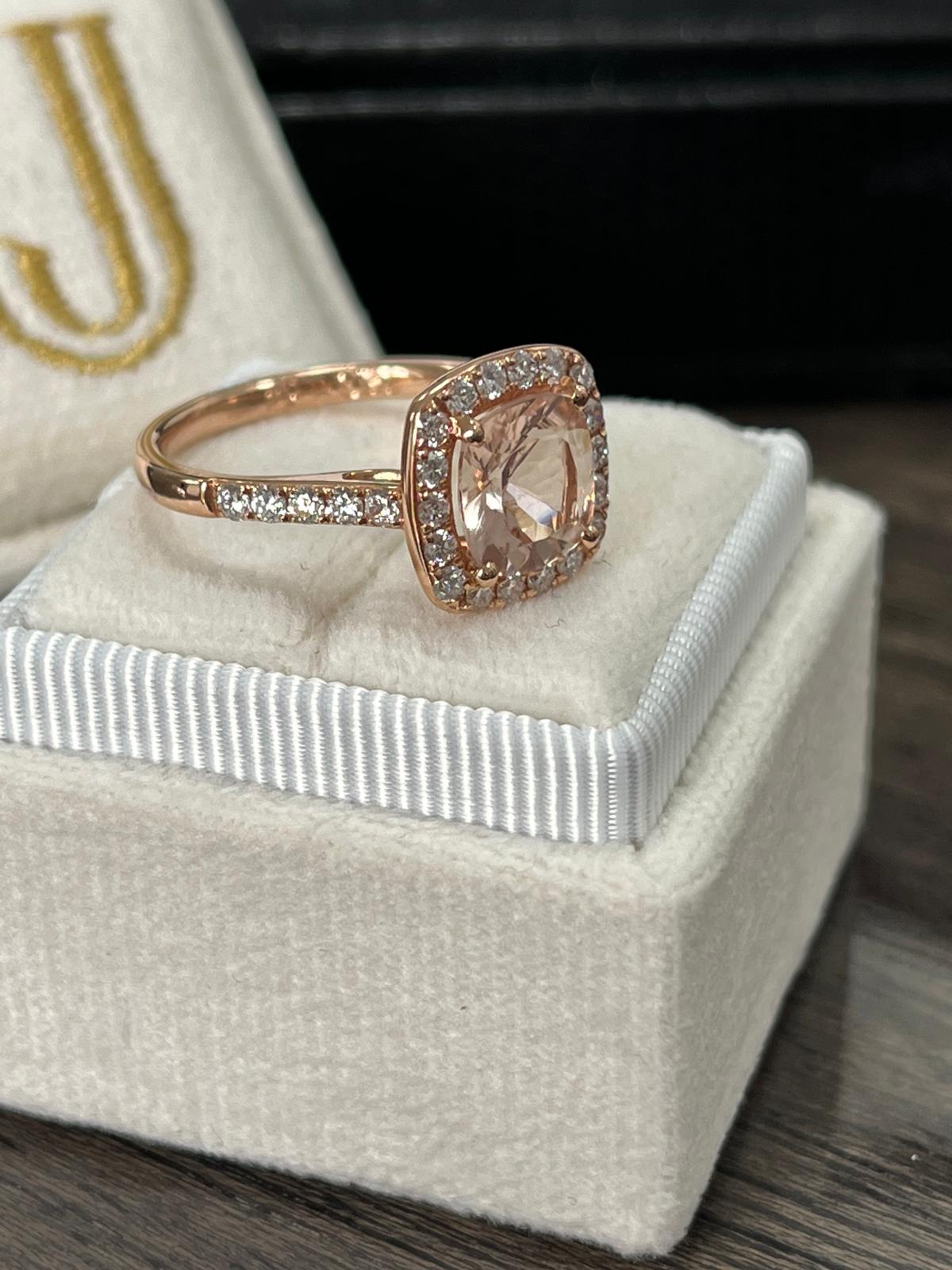 1.63 Carat Morganite and Natural Diamond Ring in 18ct Rose Gold