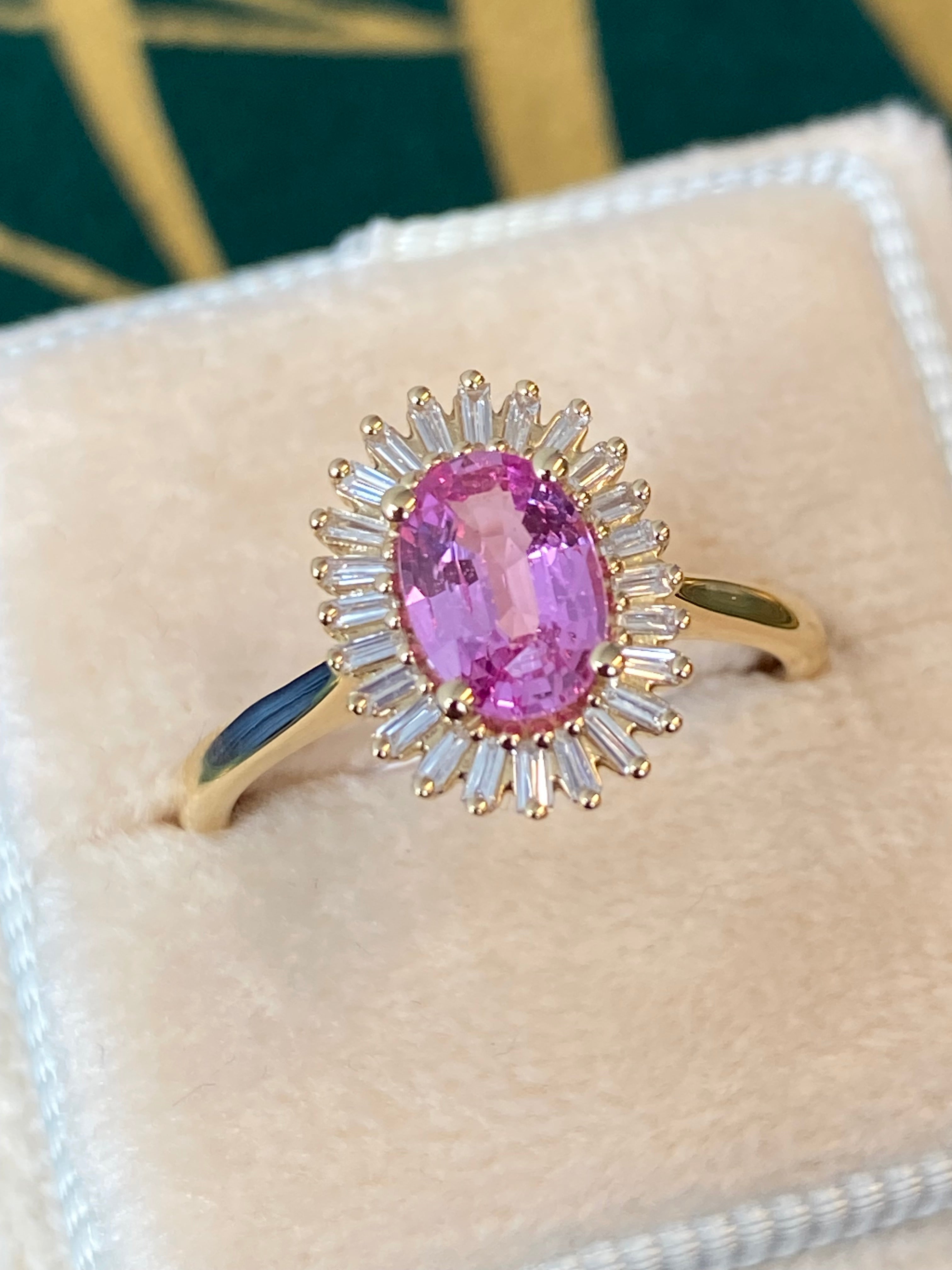Starburst Pink Sapphire and Natural Diamond Ballerina Ring in 18ct Yellow Gold