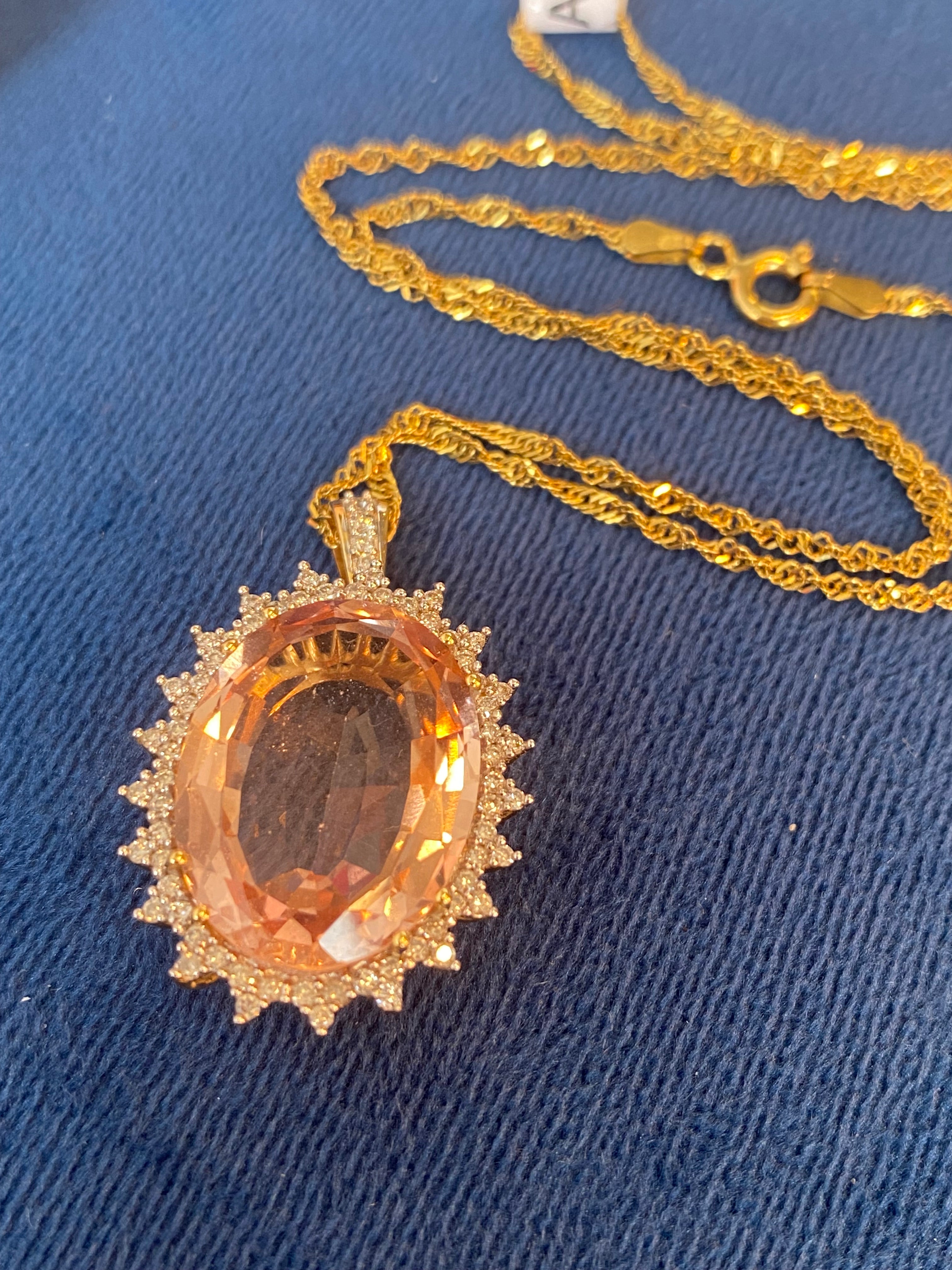 15.00 Carat Morganite and Diamond Pendant Necklace in 18ct Yellow Gold