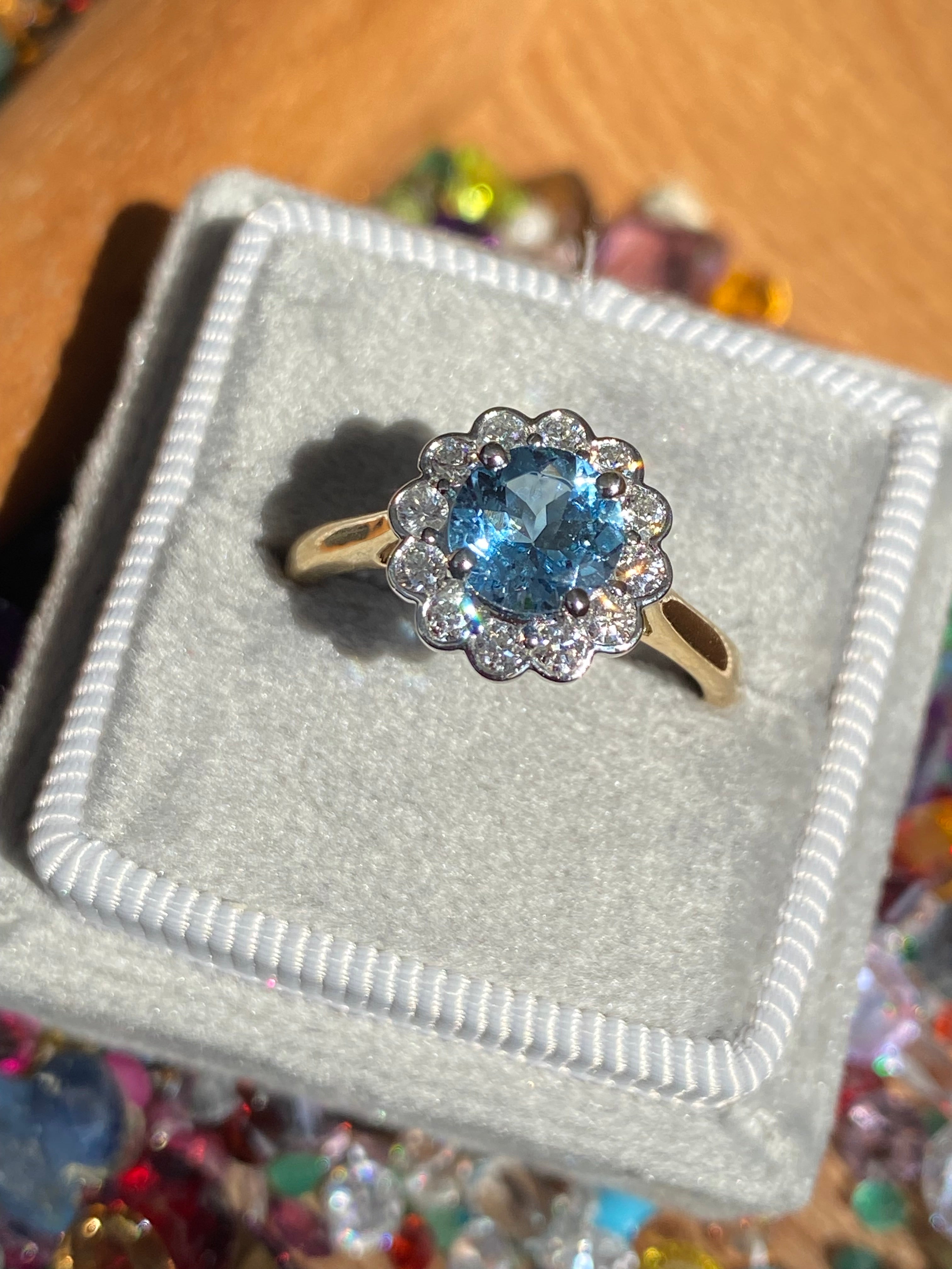 1.24 CTW Aquamarine and Natural Diamond Ring in Platinum and 18ct Yellow Gold