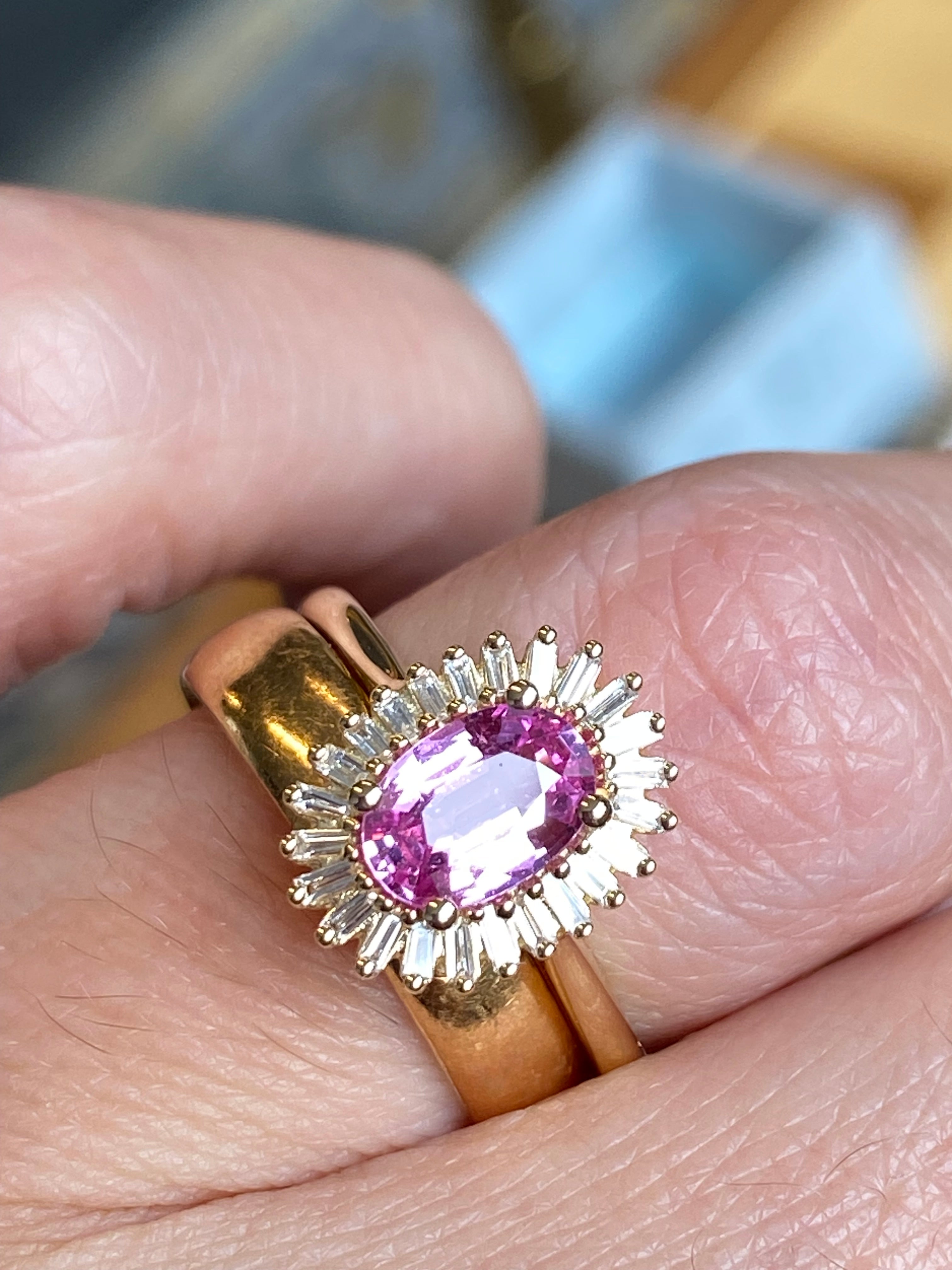 Starburst Pink Sapphire and Natural Diamond Ballerina Ring in 18ct Yellow Gold