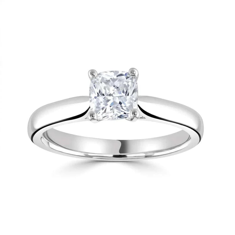 1.00 CT + Cushion Cut Lab Grown Diamond Solitaire Engagement Ring, at Least F Colour / VVS Clarity