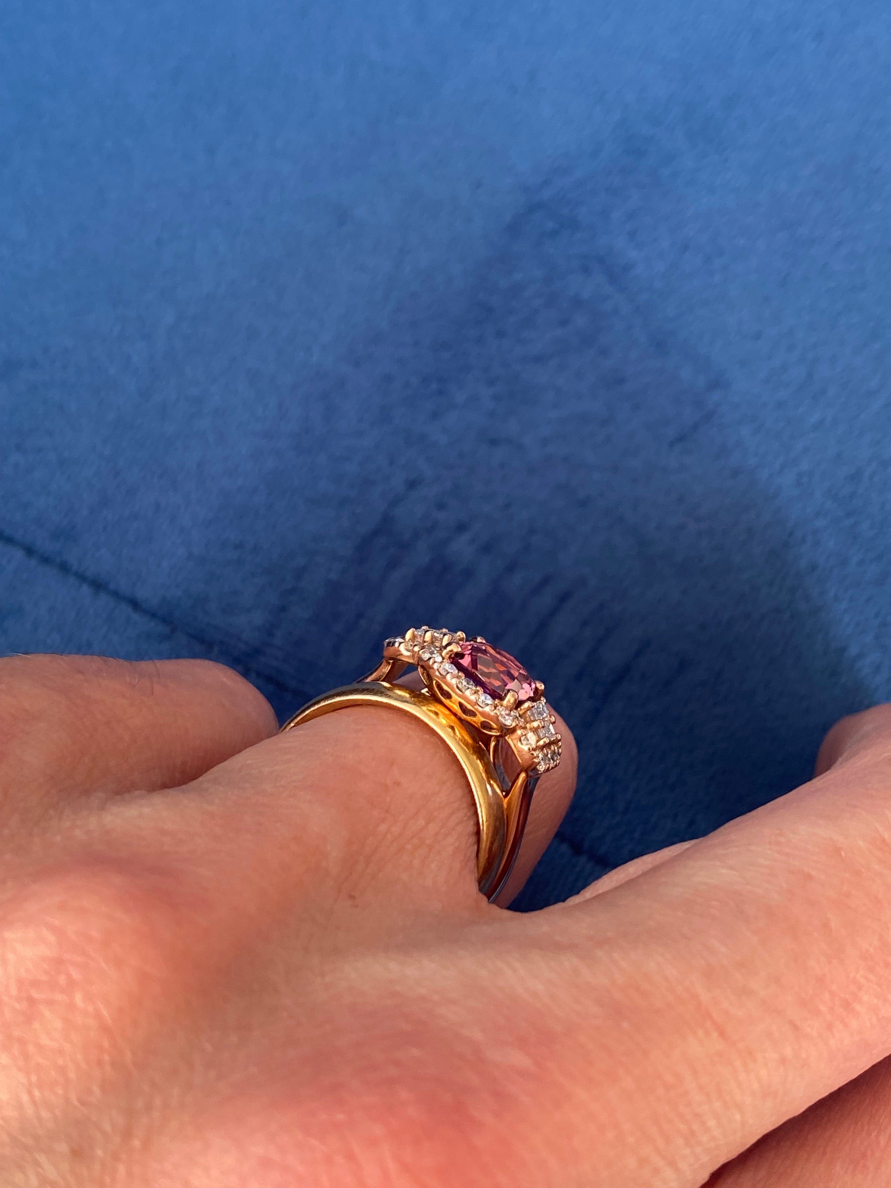 2.02 CTW Pink Tourmaline and Natural Diamond Three Stone Halo Ring in 18ct Rose Gold