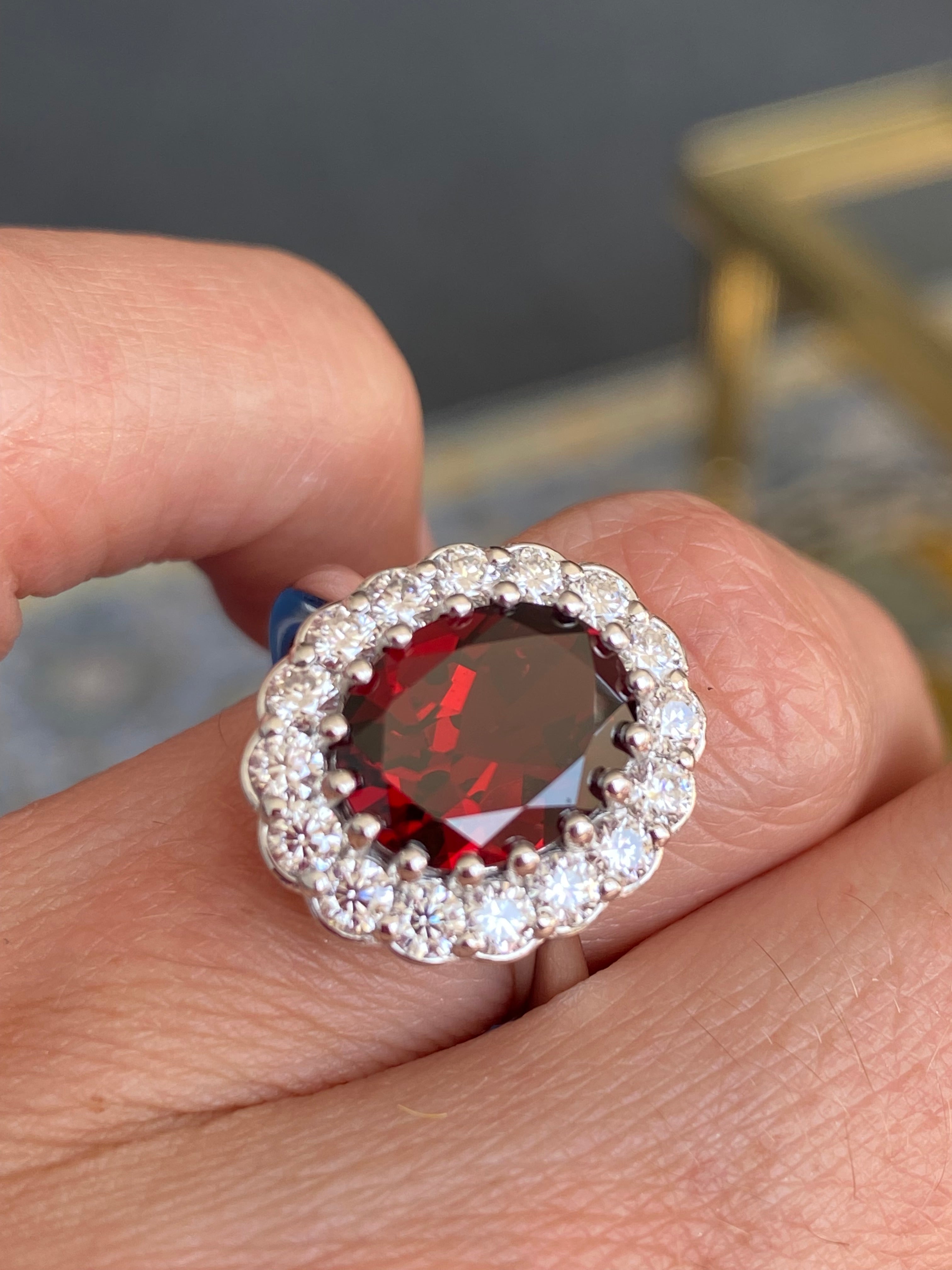 5.50 CTW Oval Cut Garnet and Moissanite Halo Cocktail Ring