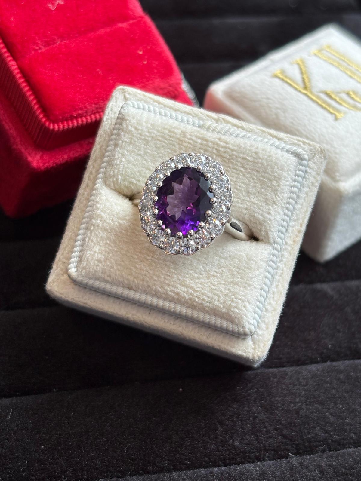 4.50 CTW Oval Cut Amethyst and Moissanite Halo Cocktail Ring
