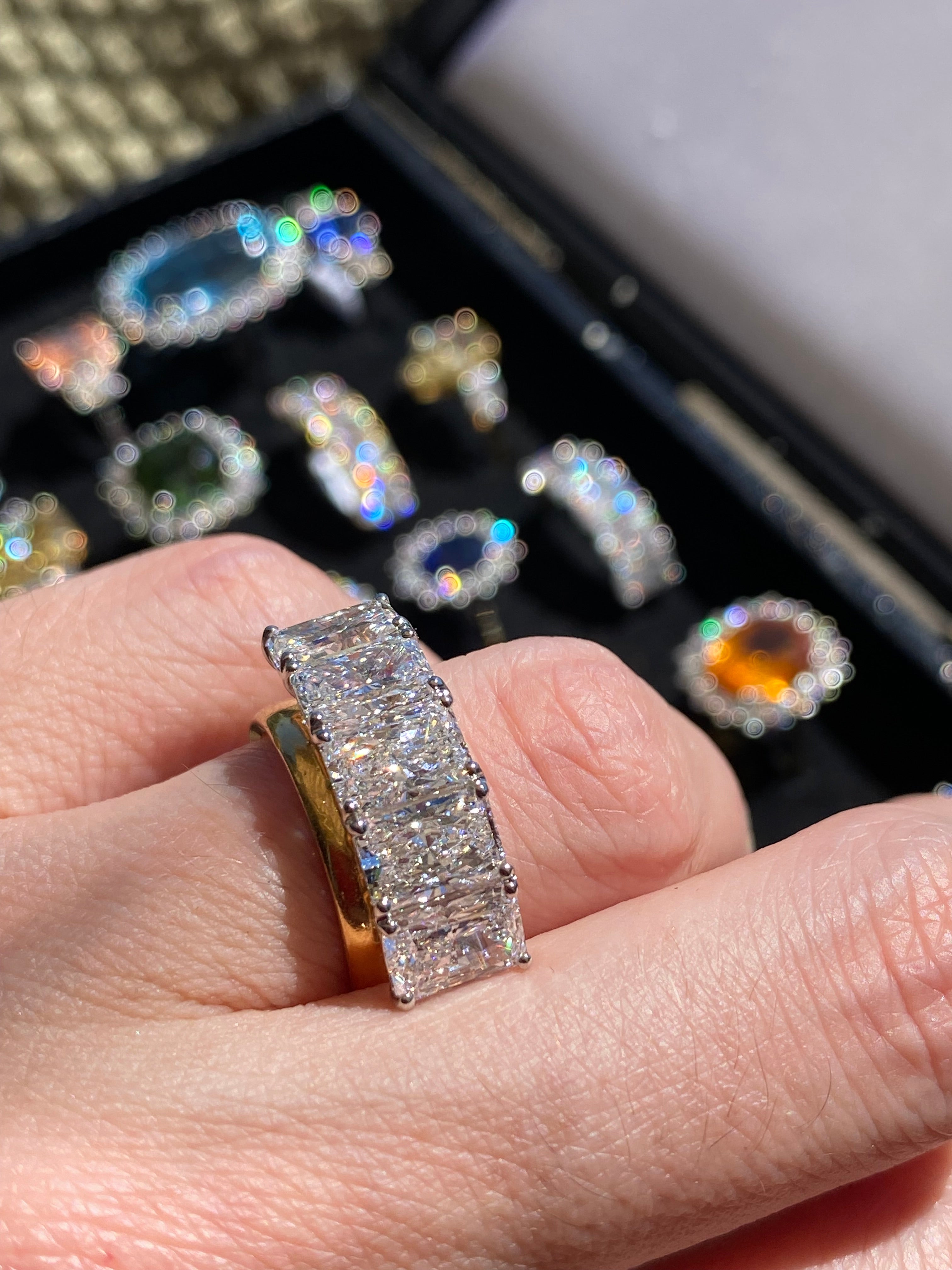 5.09 CTW Radiant Cut D Colour VVS2 Lab Diamond Five Stone Ring in Platinum