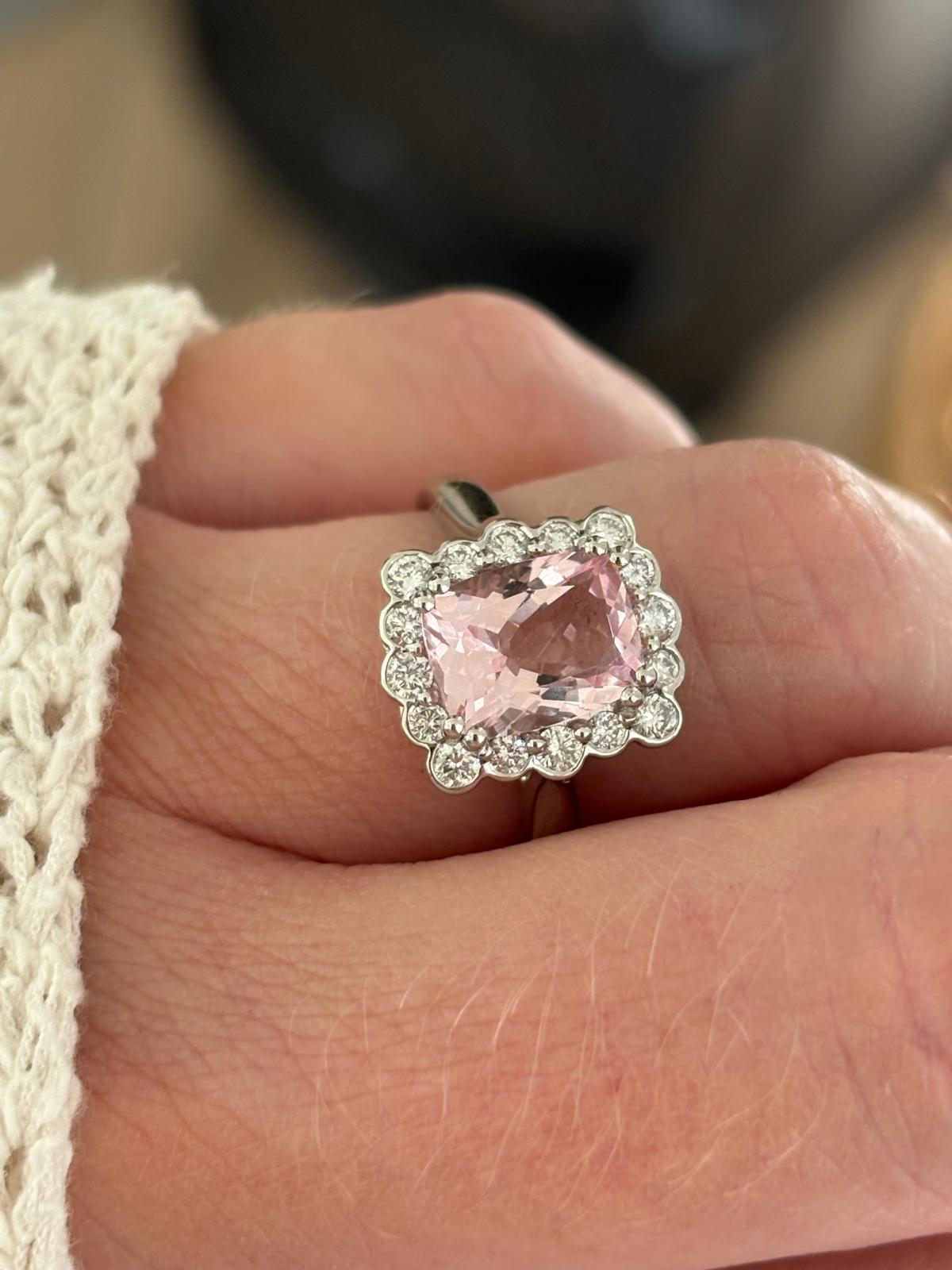 2.03 Carat Morganite and 0.45ctw Natural Diamond Ring in Platinum