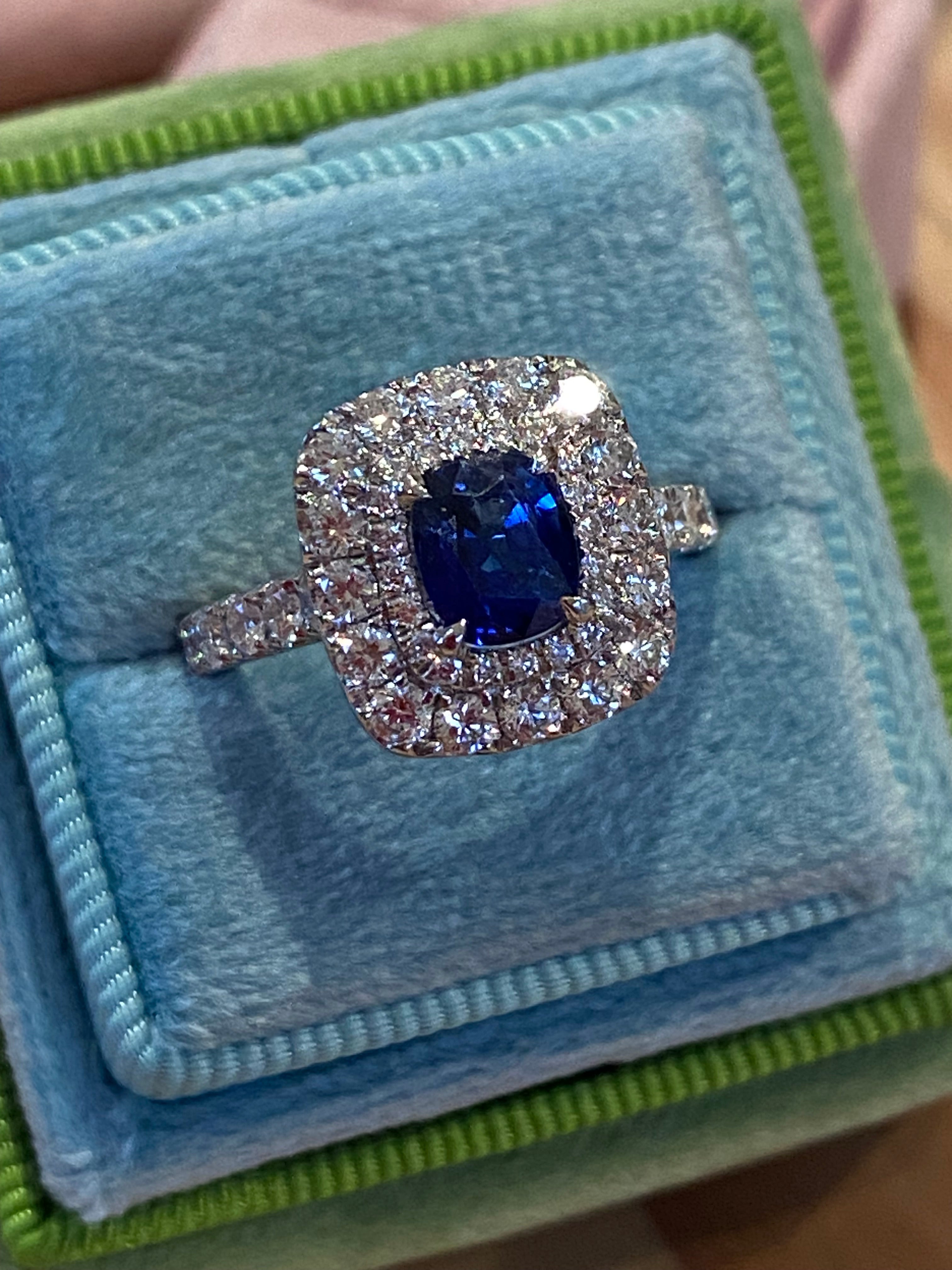 2.48 CTW Blue Ceylon Sapphire and Natural Diamond Double Halo Ring in Platinum