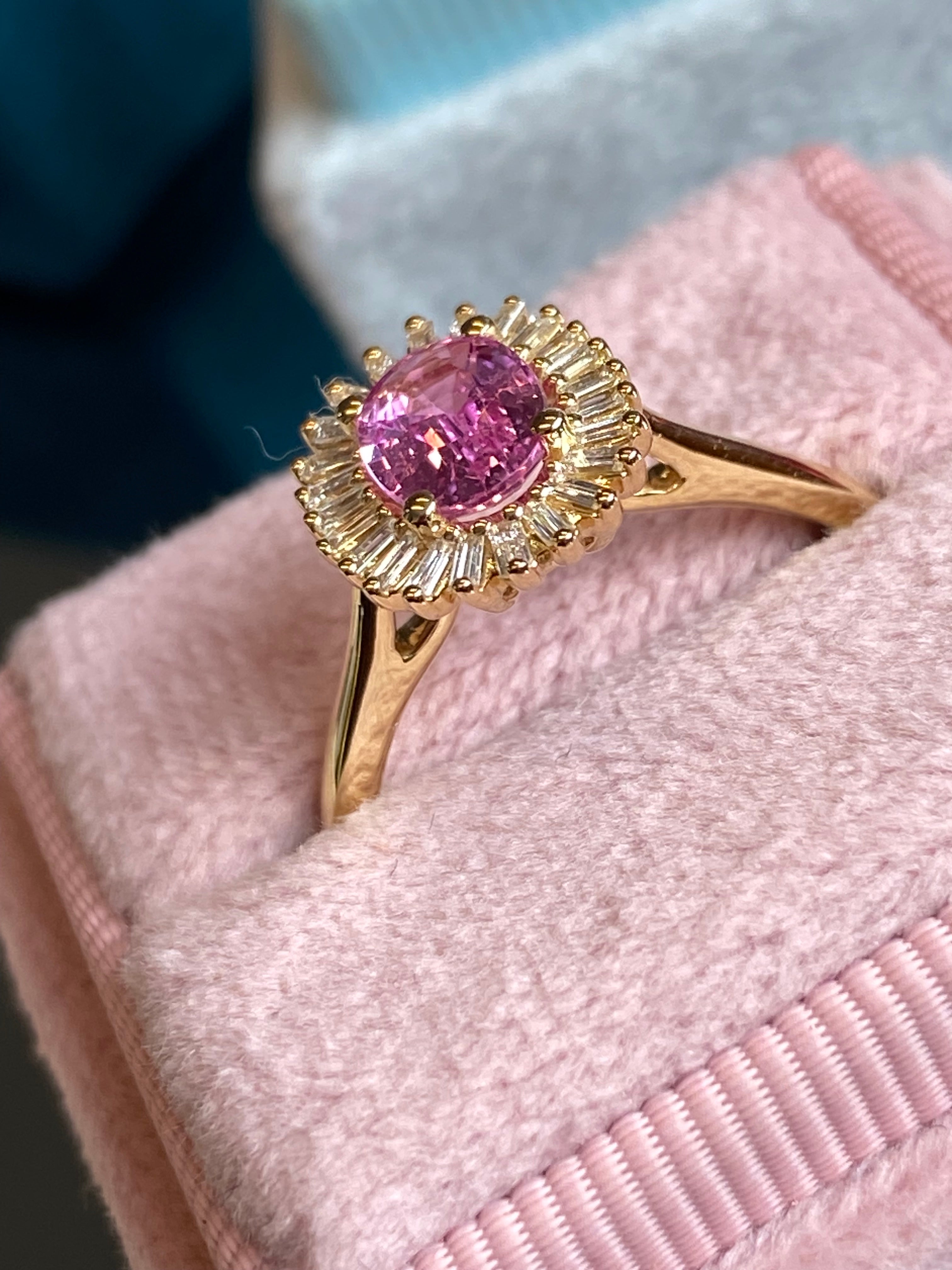 Starburst Pink Sapphire and Natural Diamond Ballerina Ring in 18ct Yellow Gold