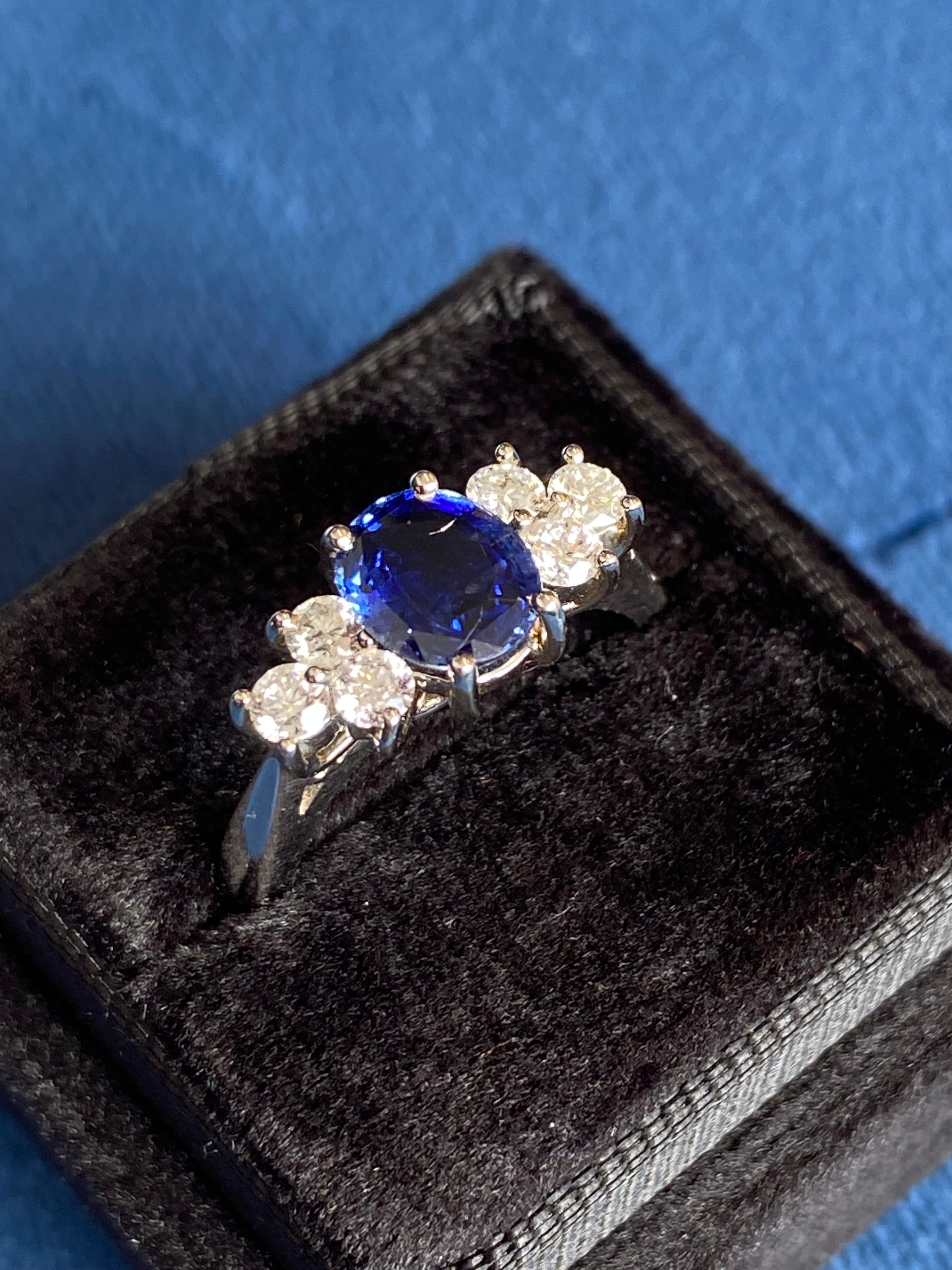 1.92 CTW Blue Ceylon Sapphire and Natural Diamond Trefoil Engagement Ring in Platinum