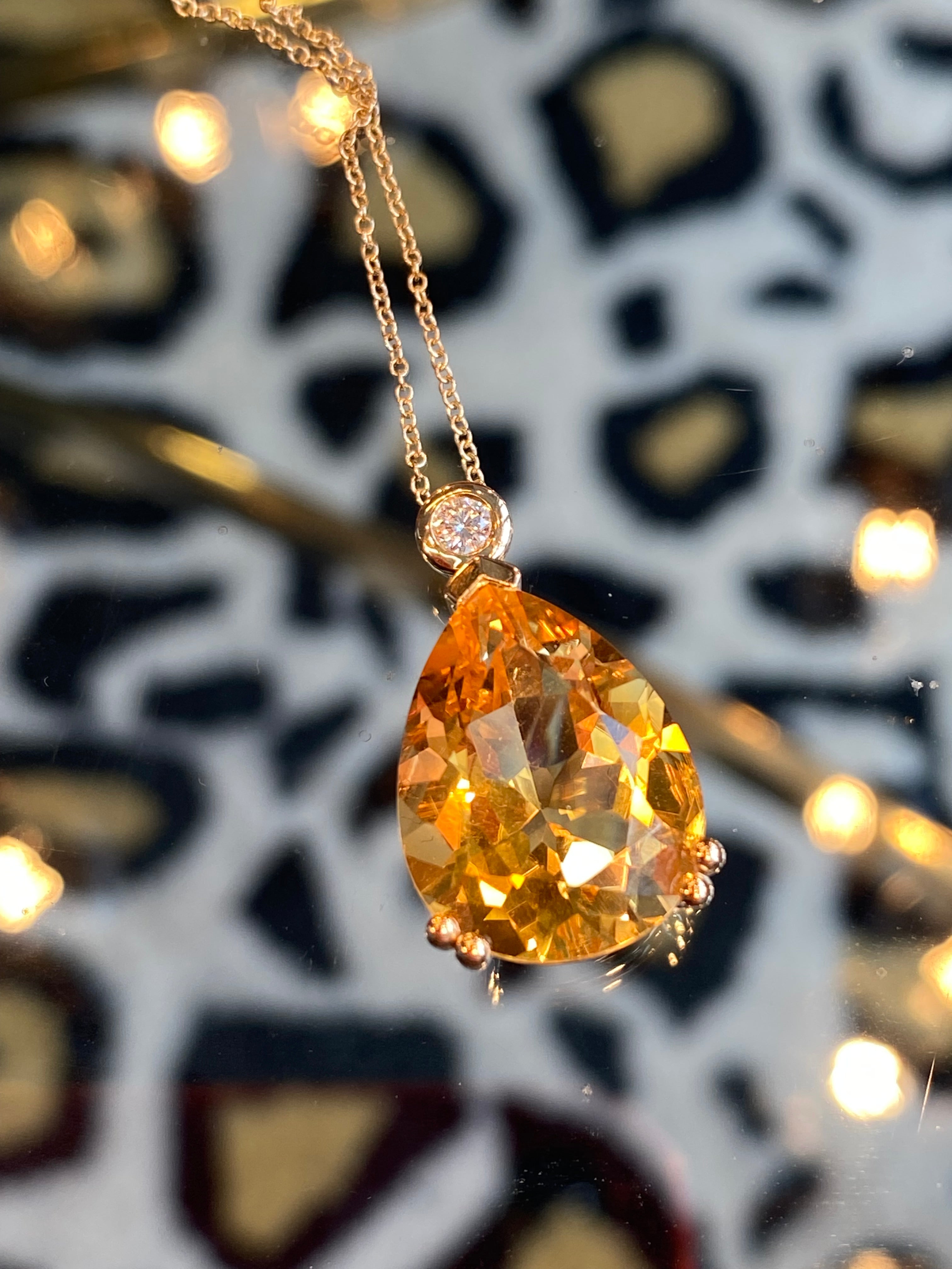 9.50 Carat Citrine and Natural Diamond Pendant Necklace in 9ct Yellow Gold