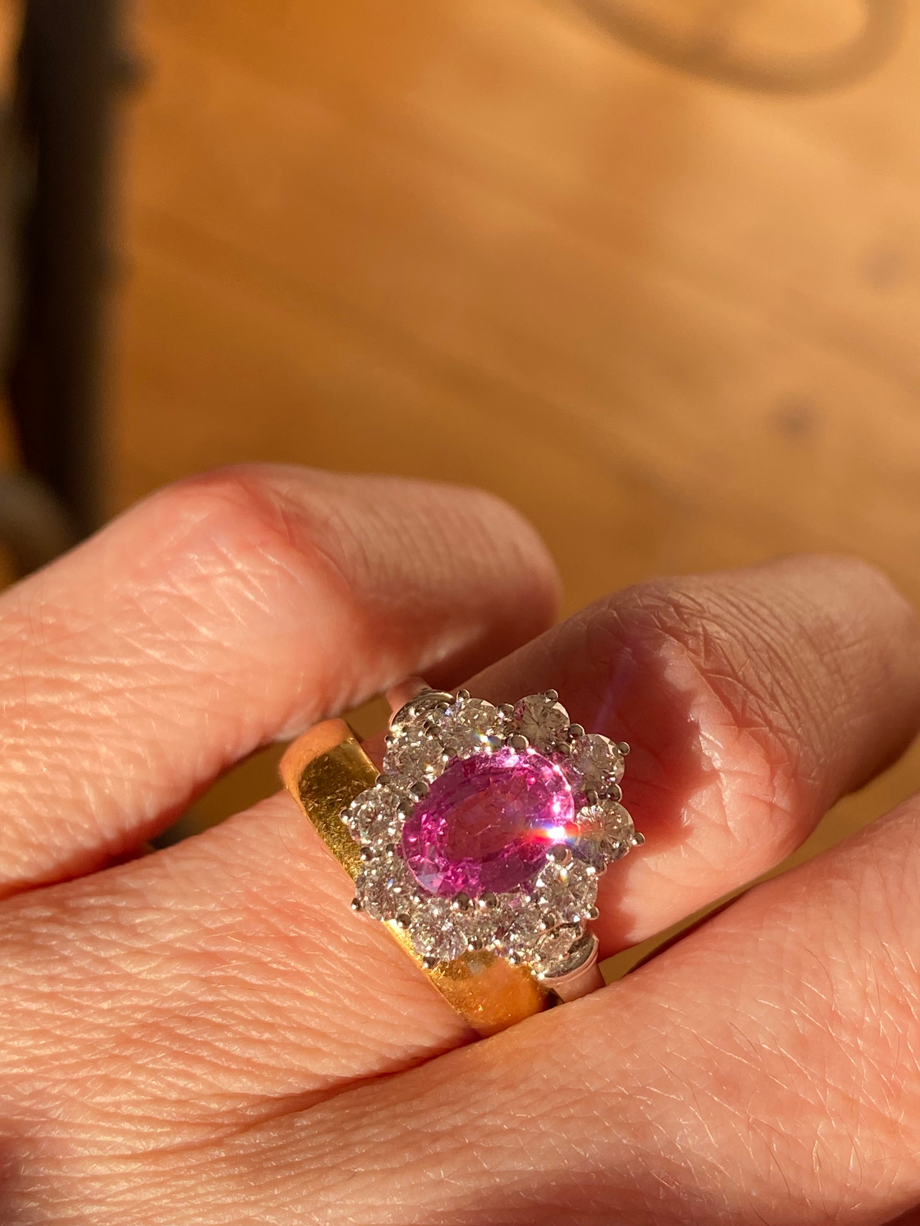 2.65 CTW Oval Cut Pink Sapphire and Natural Diamond Halo Ring in Platinum