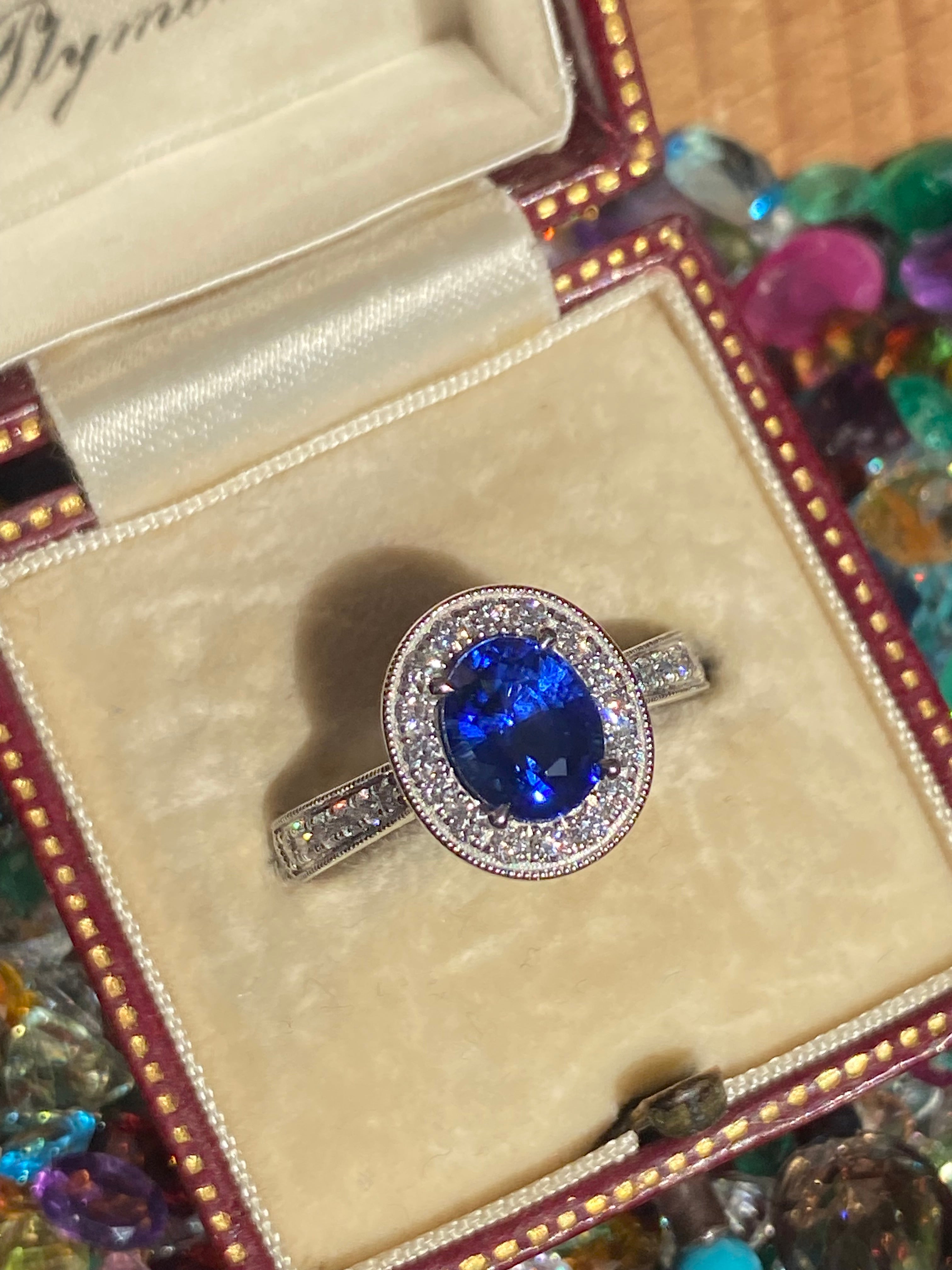 2.14 CTW Blue Ceylon Sapphire and Natural Diamond Halo Ring in Platinum