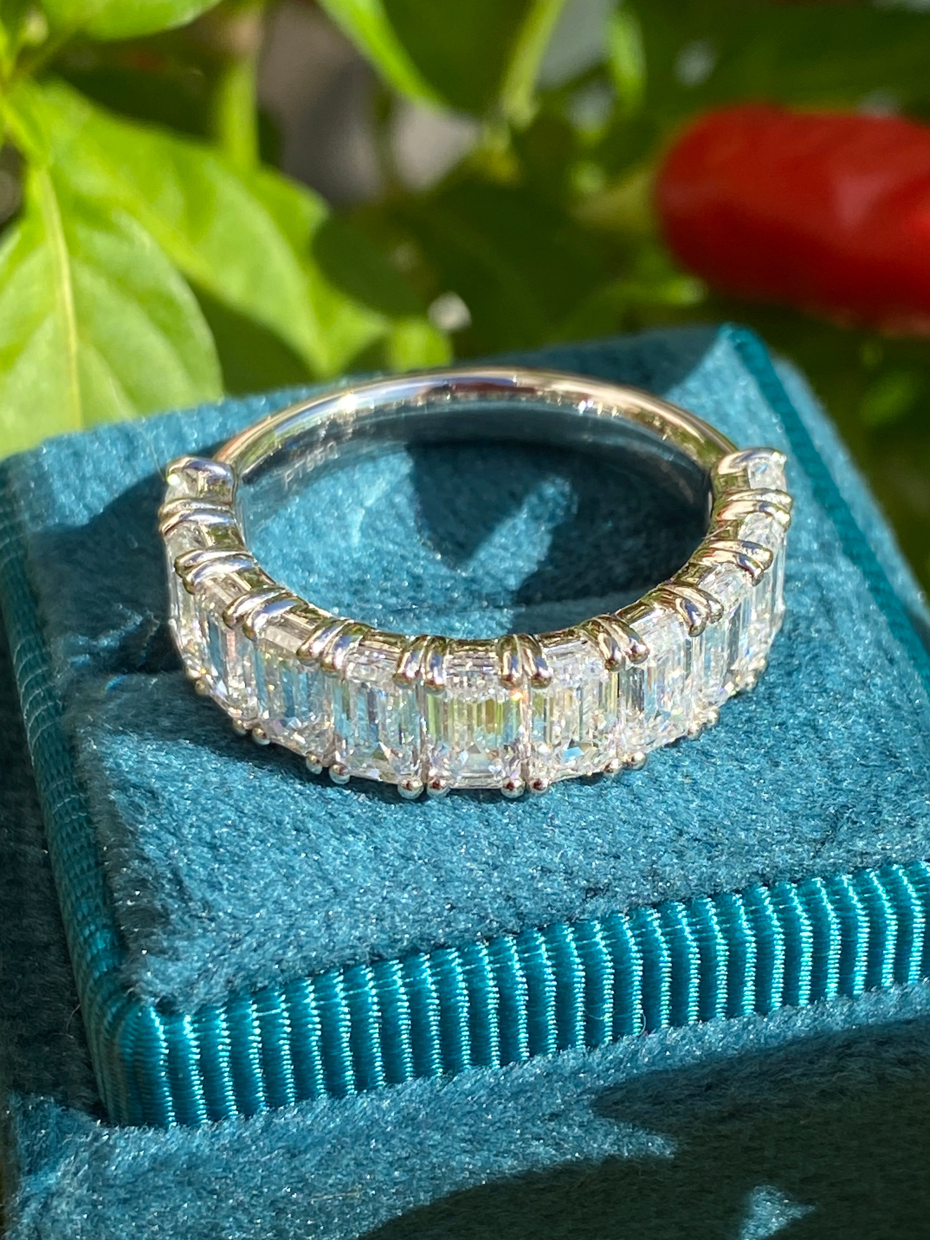 3.46 CTW Emerald Cut Lab Grown Diamond Half Eternity Ring in Platinum