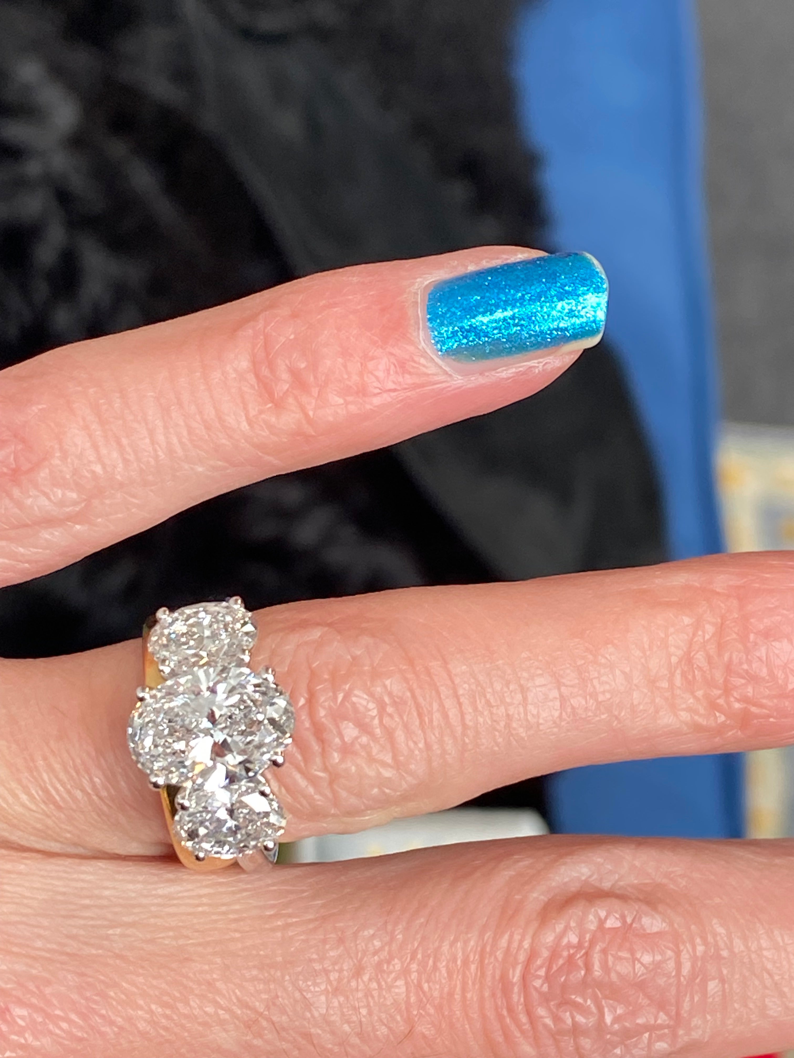 4.95 CTW Oval Cut D Colour VS2 Lab Diamond Three Stone Ring in Platinum