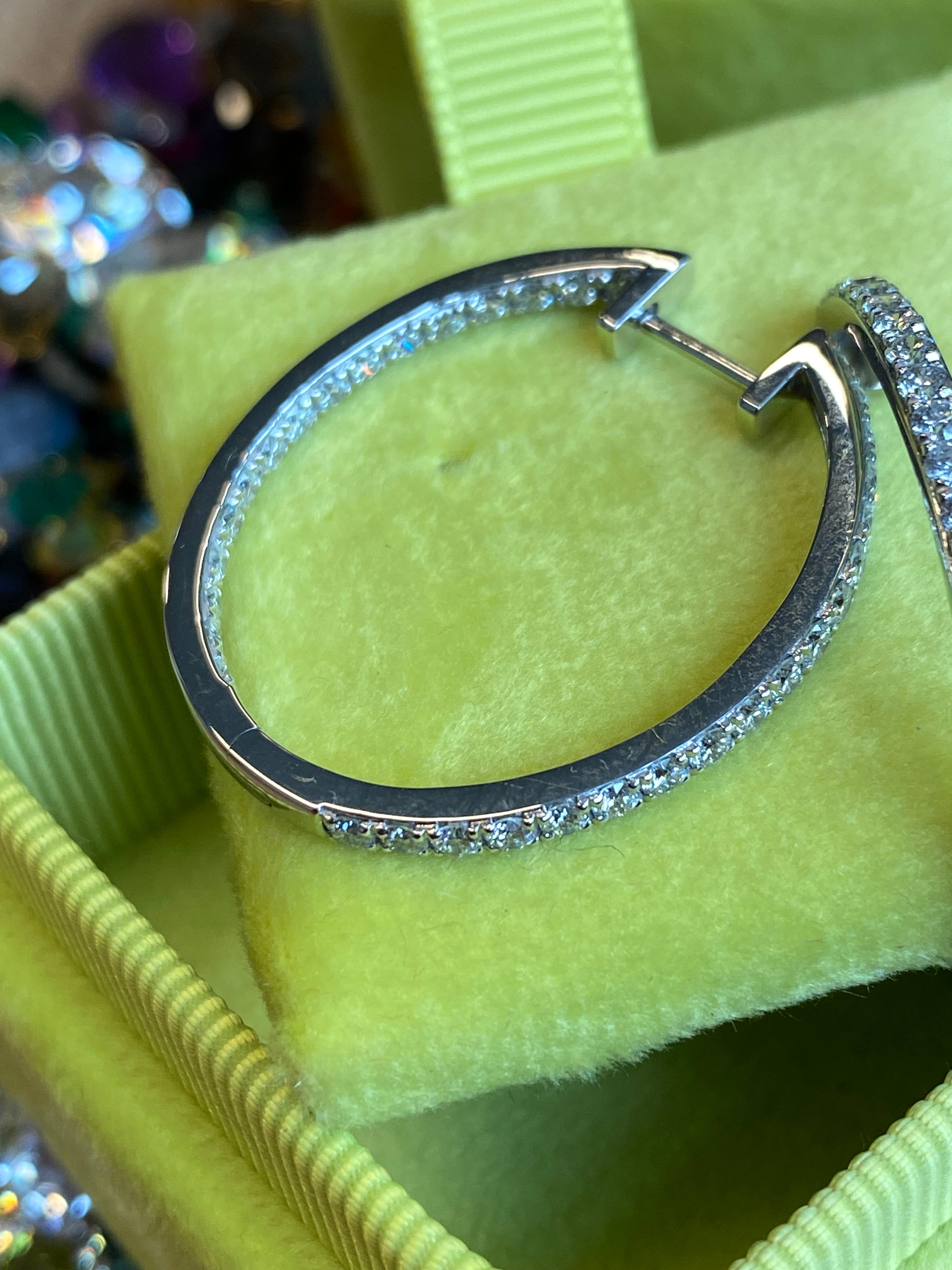 1.54 CTW Natural Diamond Hoop Earrings in 18ct White Gold