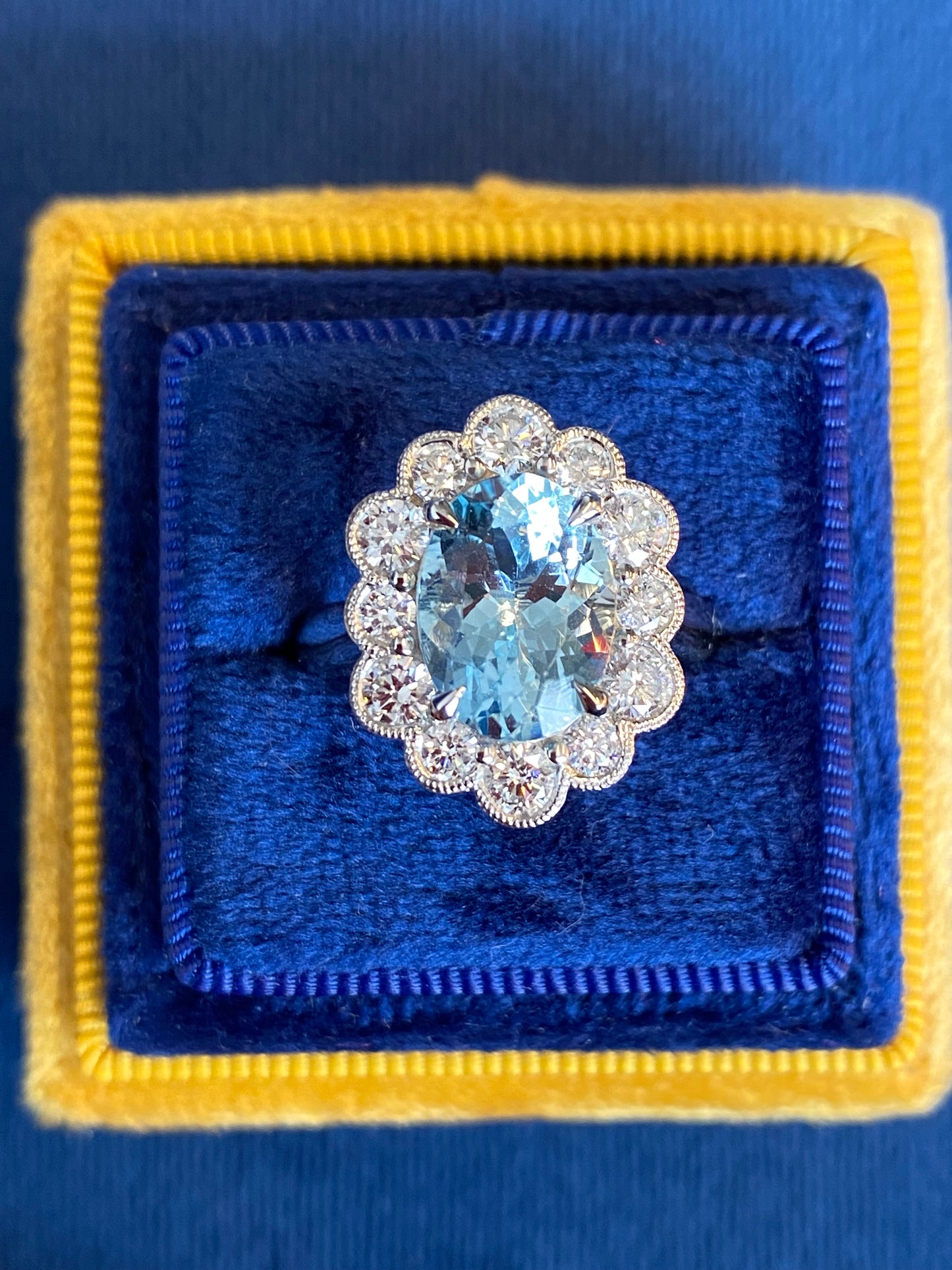 4.09 CTW Oval Cut Aquamarine and Natural Diamond Halo Engagement Ring in Platinum