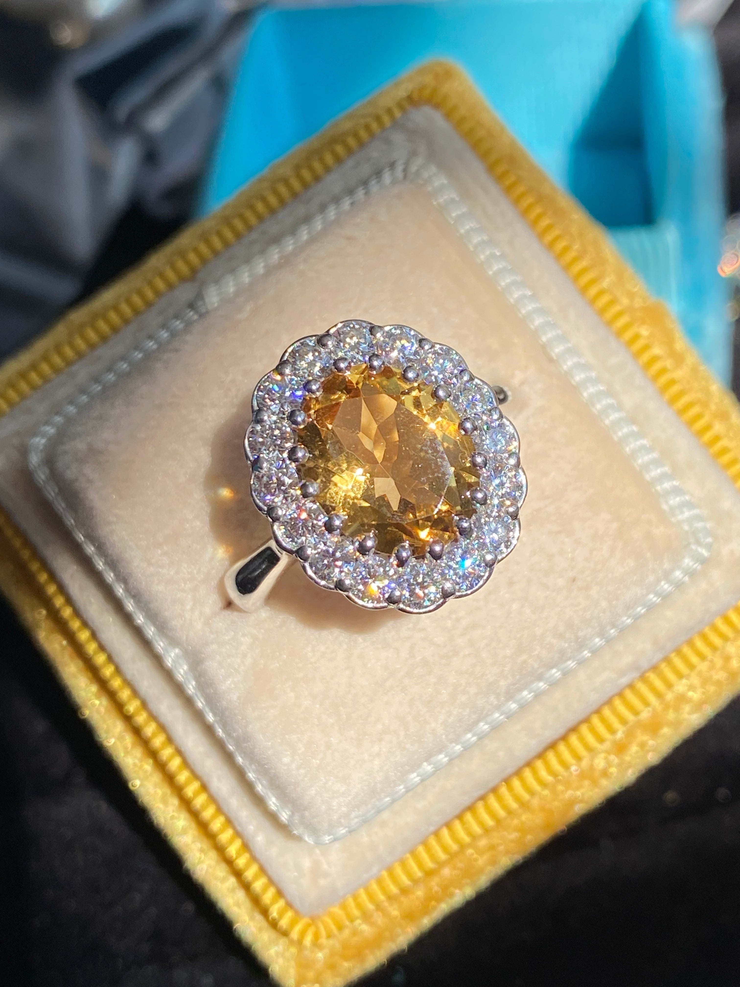 5.50 CTW Oval Cut Citrine and Moissanite Halo Cocktail Ring