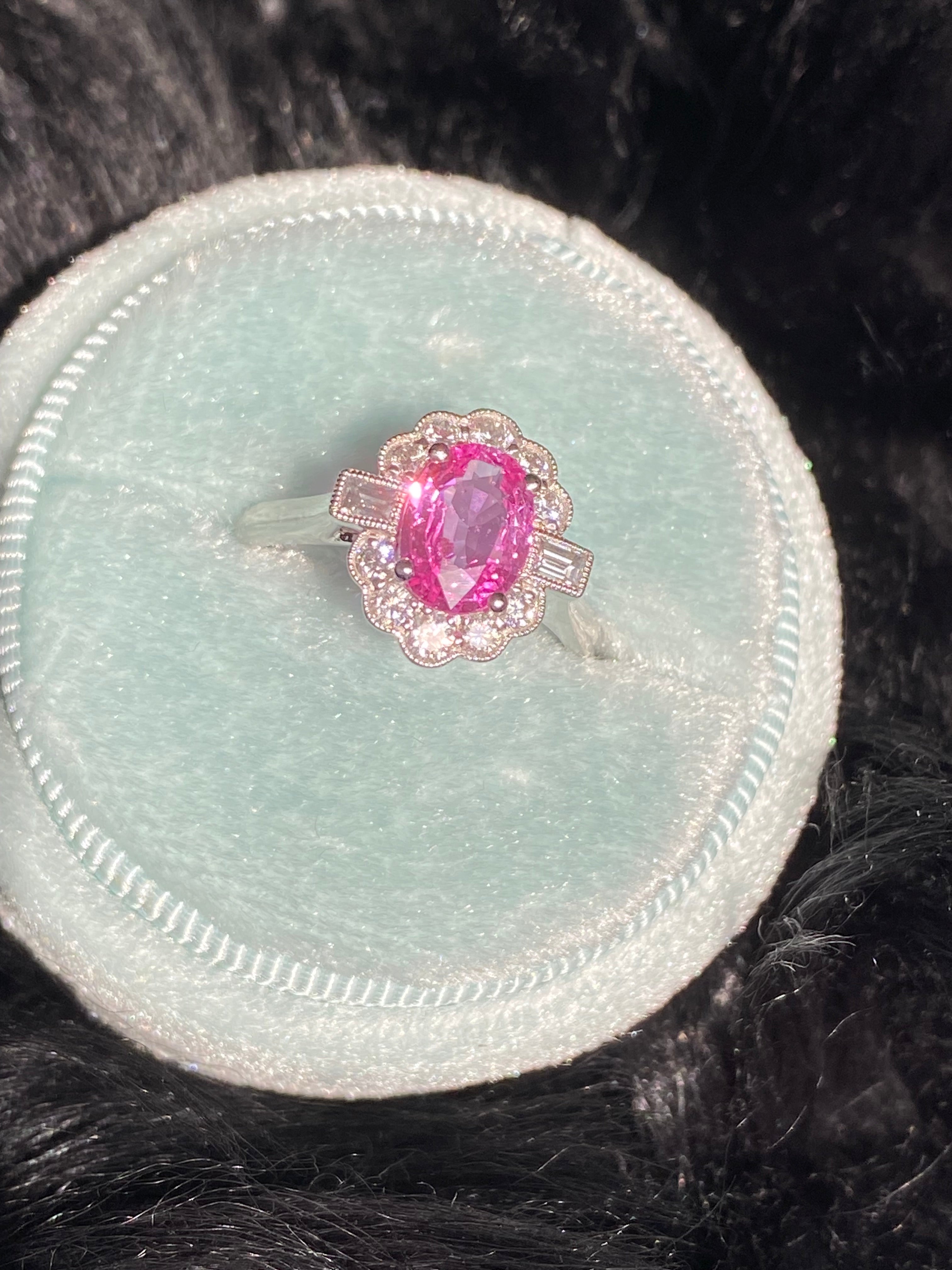 1.76 CTW Pink Sapphire and Diamond Art Deco Style Ring in Platinum