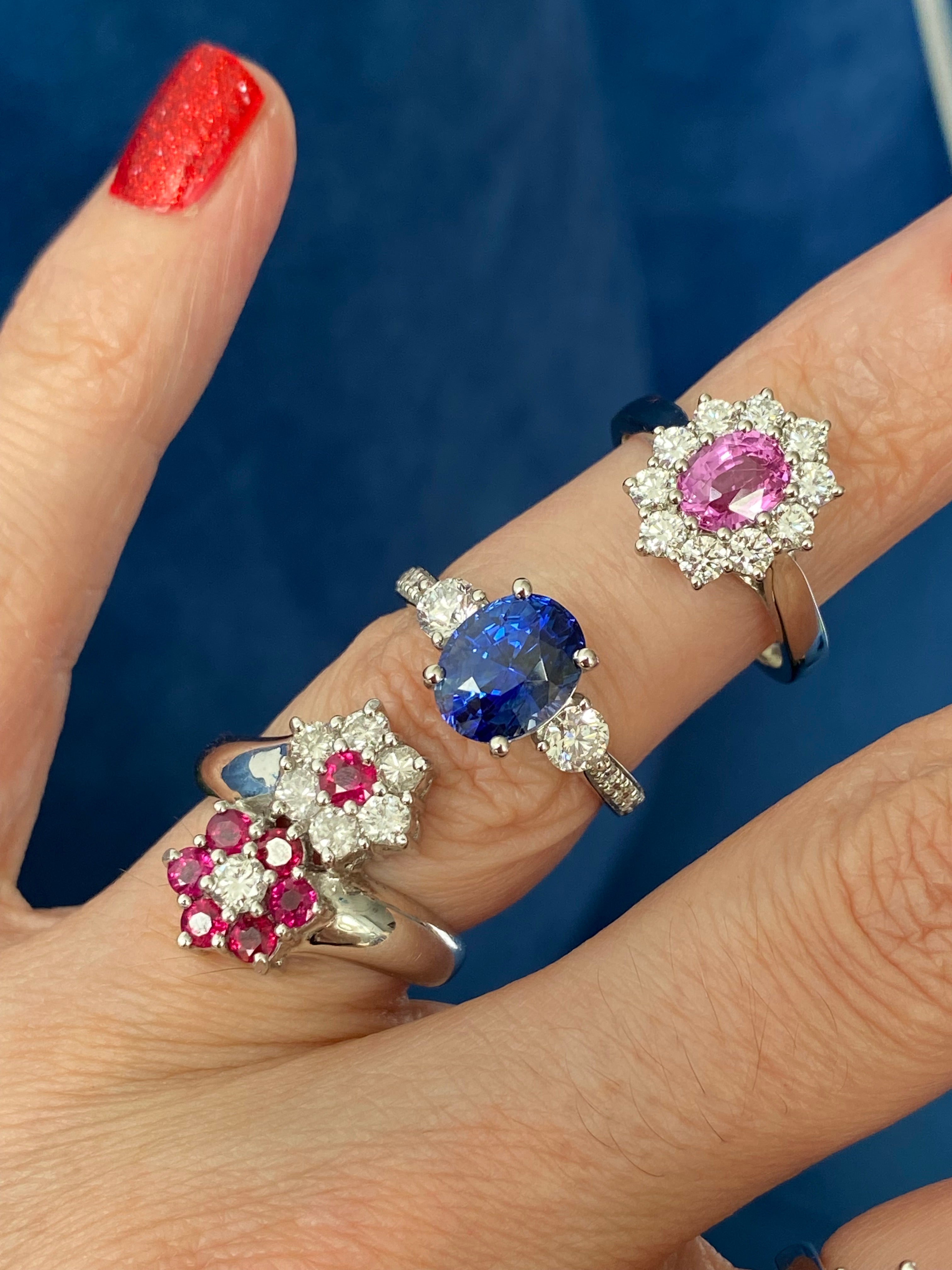 1.21 CTW Ruby and Natural Diamond Double Daisy Halo Ring in Platinum