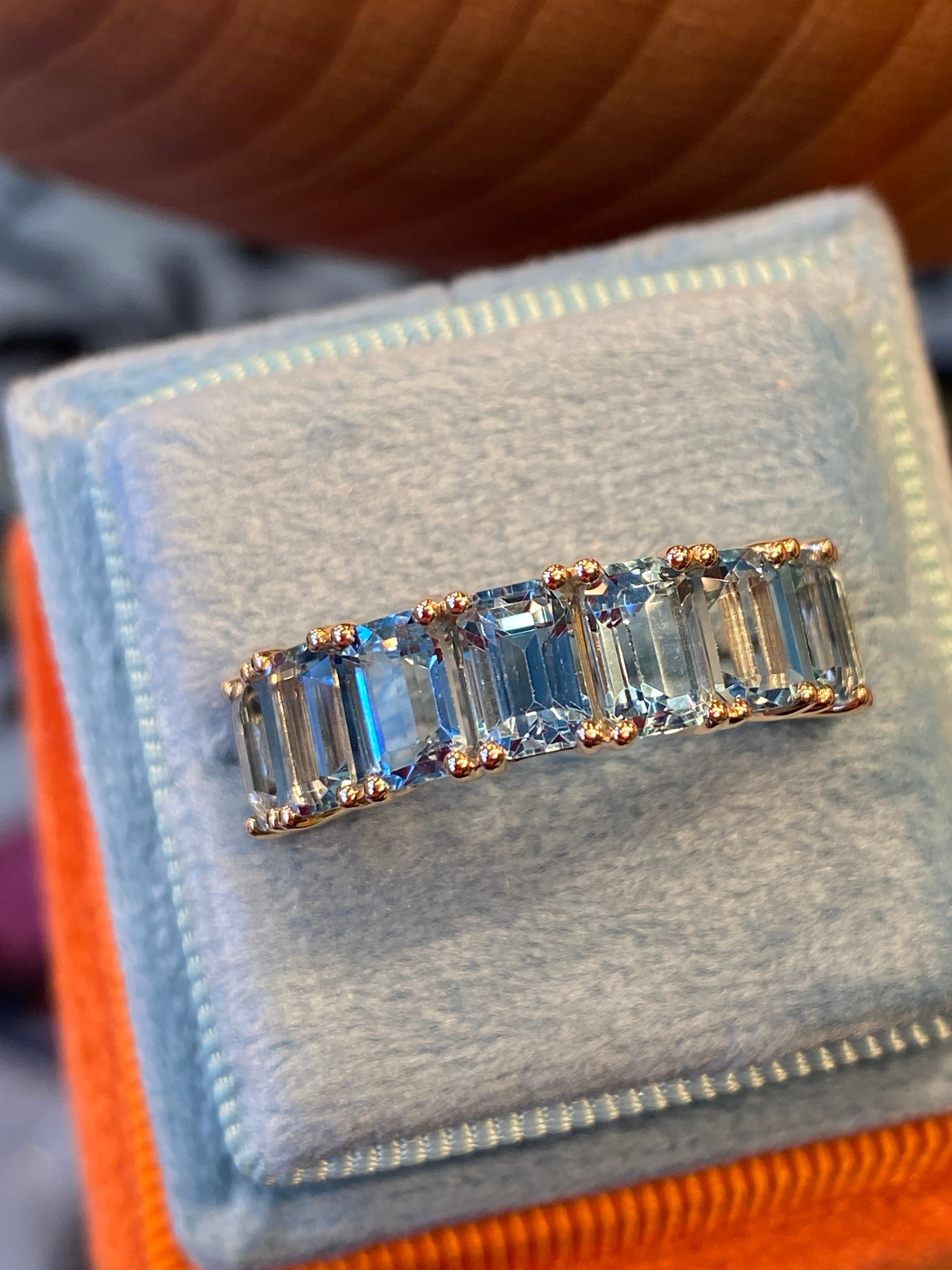 4.28 CTW Aquamarine Eternity Ring in 9ct Yellow Gold