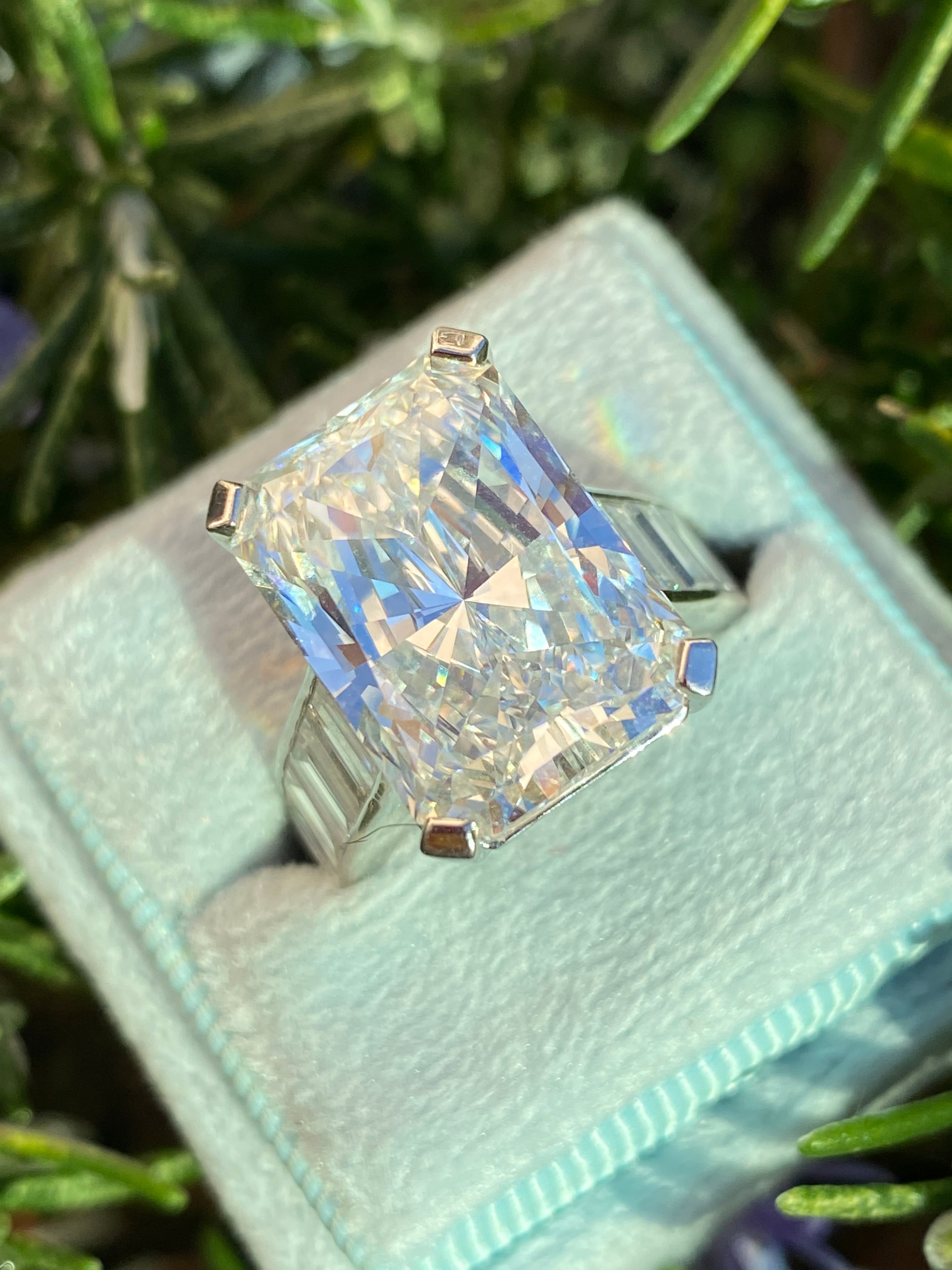 10.02 Carat Modified Brilliant Cut + 2.10 CTW Baguette Cut Lab Diamond Engagement Ring in Platinum