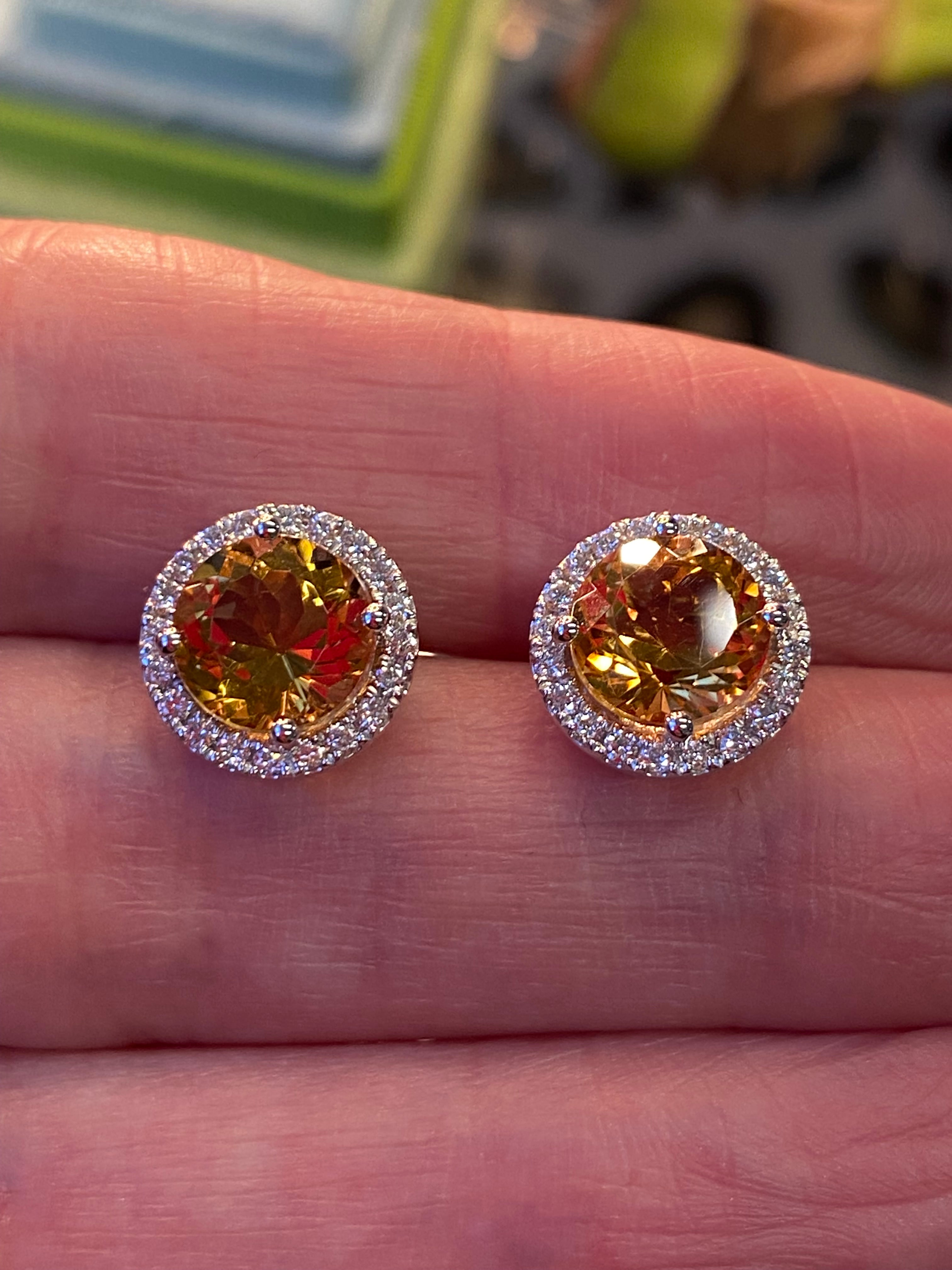 Beautiful Citrine and Natural Diamond Stud Earrings in 9ct Yellow Gold