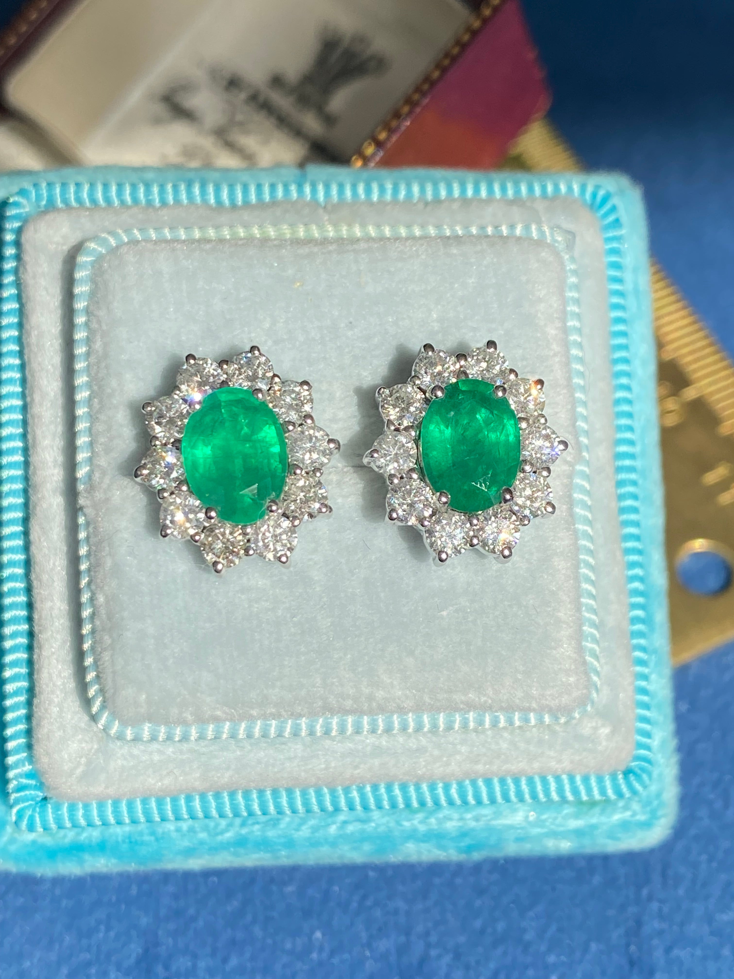 Extraordinary 3.65 CTW Emerald Earrings in 18ct White Gold