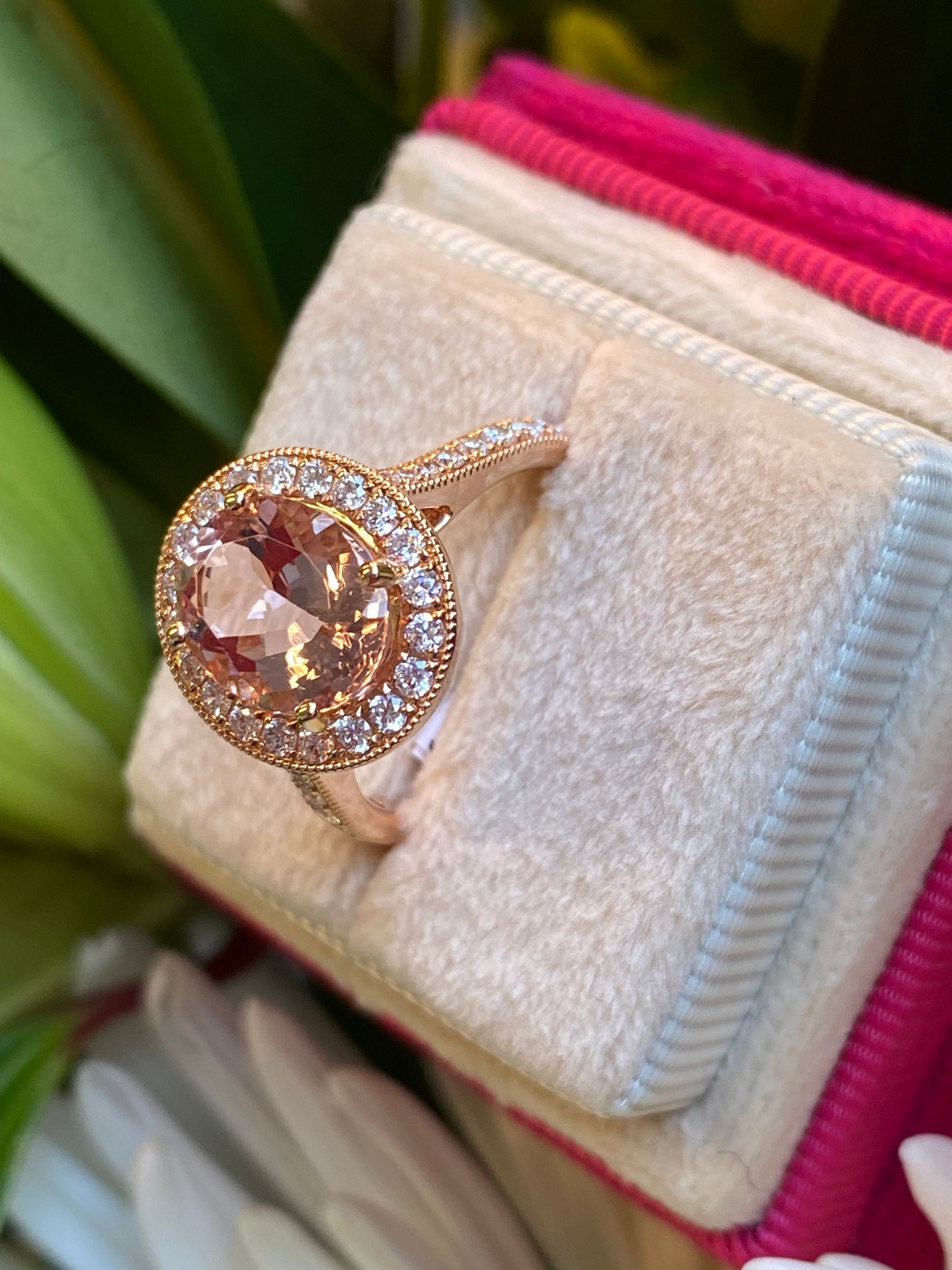 2.80 CTW Morganite and Natural Diamond Ring in 18ct Rose Gold