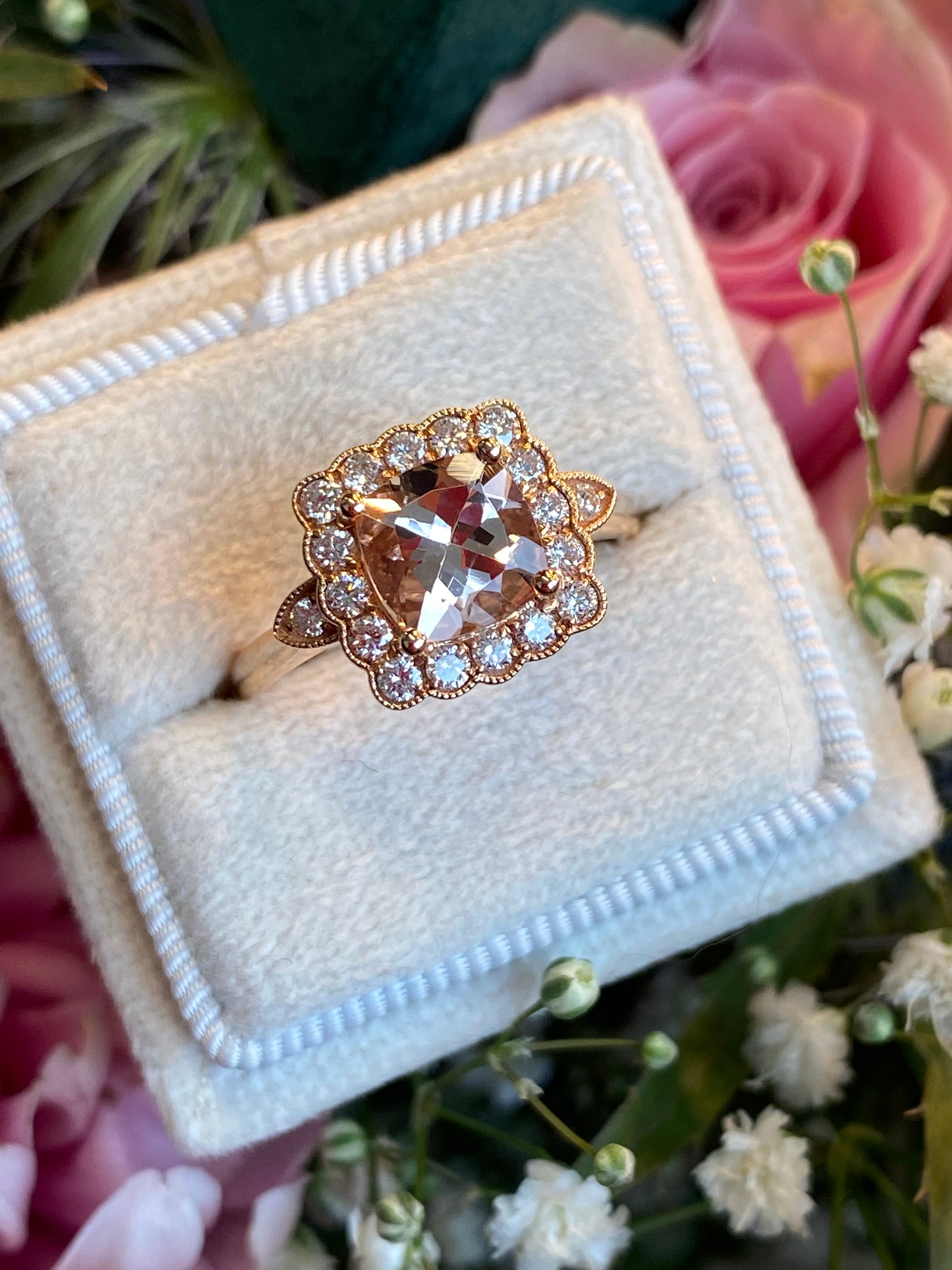 1.58 CTW Morganite and Natural Diamond Ring in 18ct Rose Gold