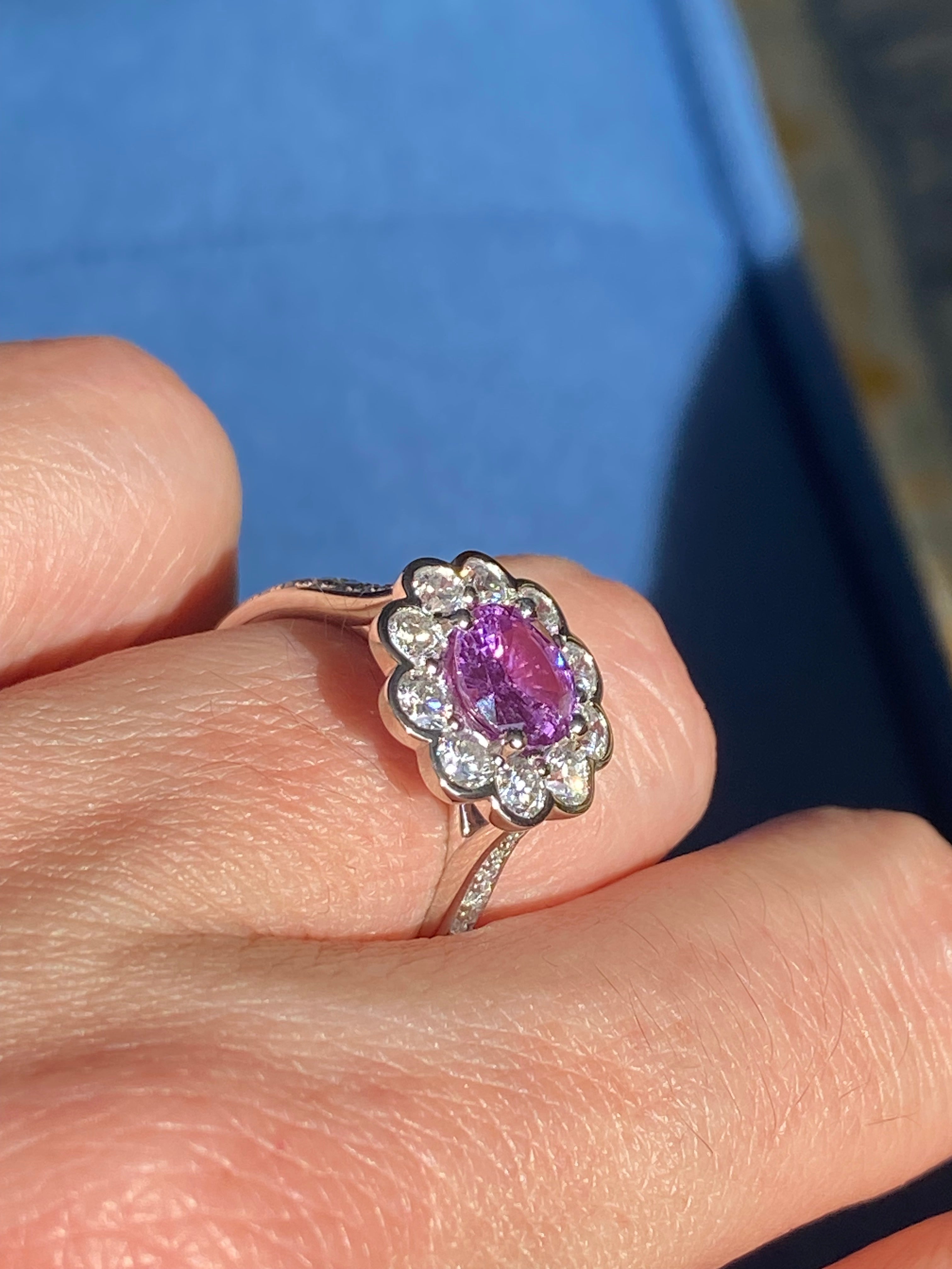 1.27 Carat Purple Sapphire and 1.02ctw Natural Diamond Halo Ring in Platinum