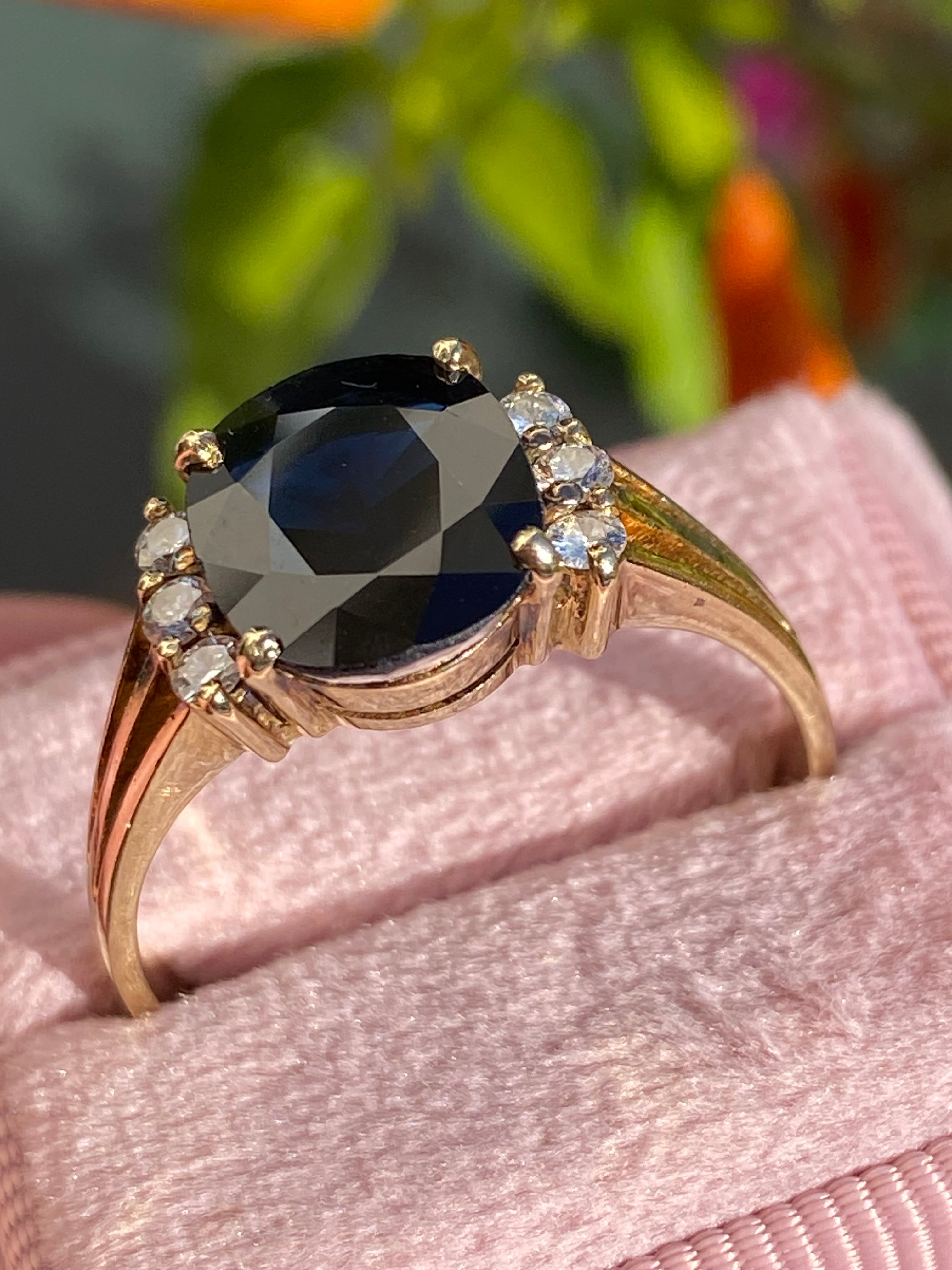 Vintage 3.80 Carat Sapphire and Diamond Ring in 14ct Yellow Gold