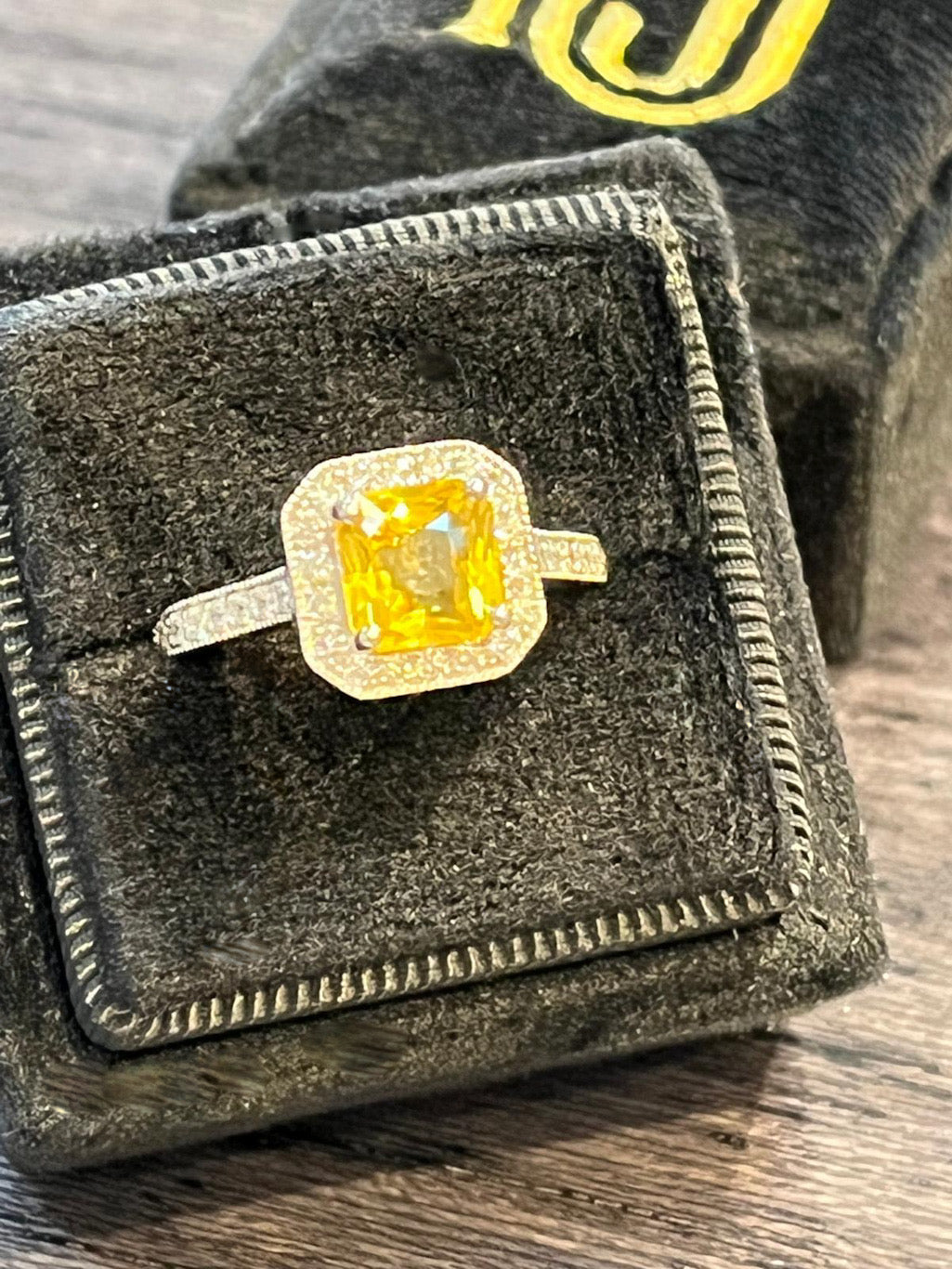 2.06 Carat Yellow Sapphire and Natural Diamond Halo Ring in Platinum