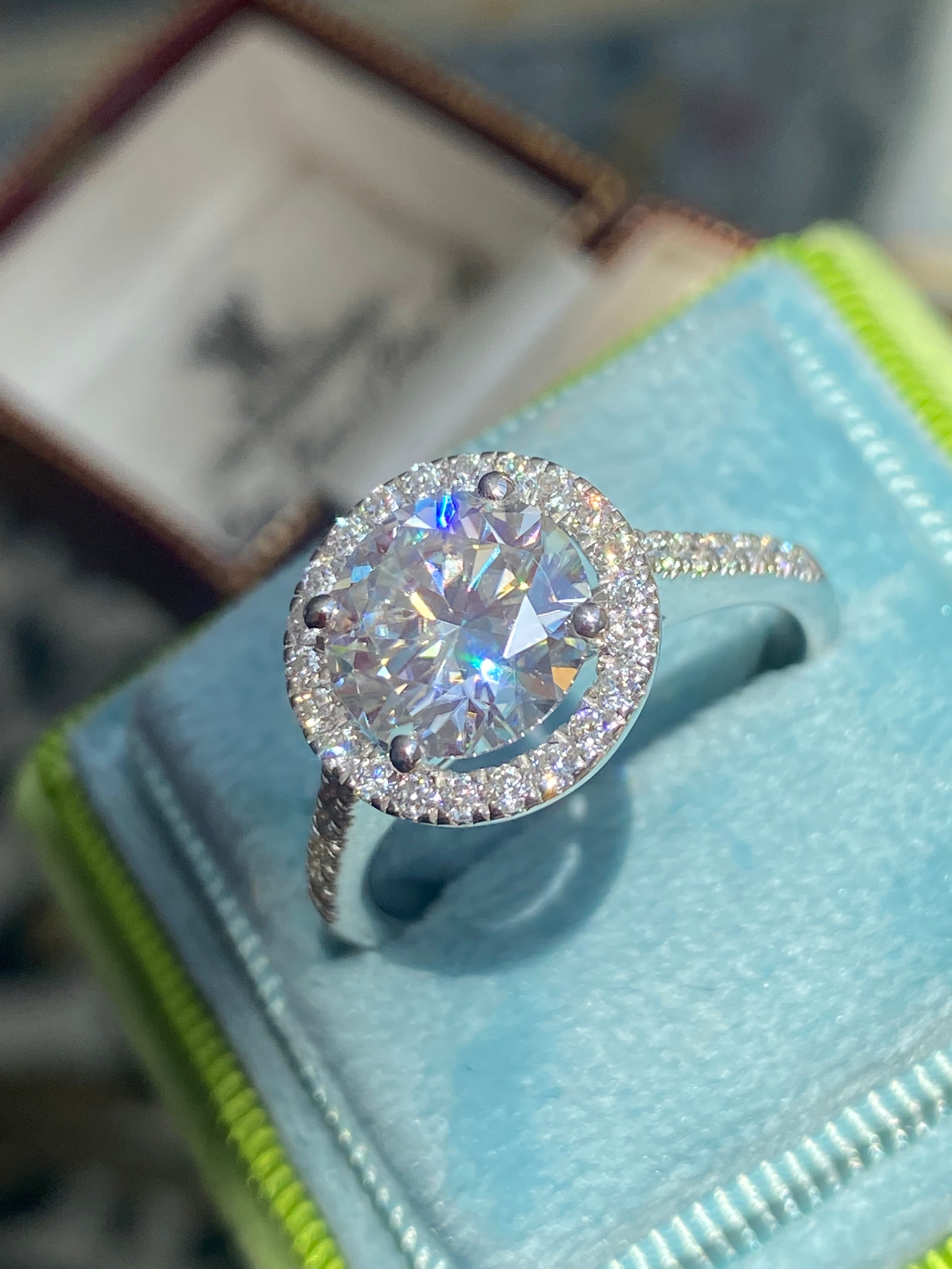 3.09 CTW Round Cut Moissanite Halo Engagement Ring in Sterling Silver