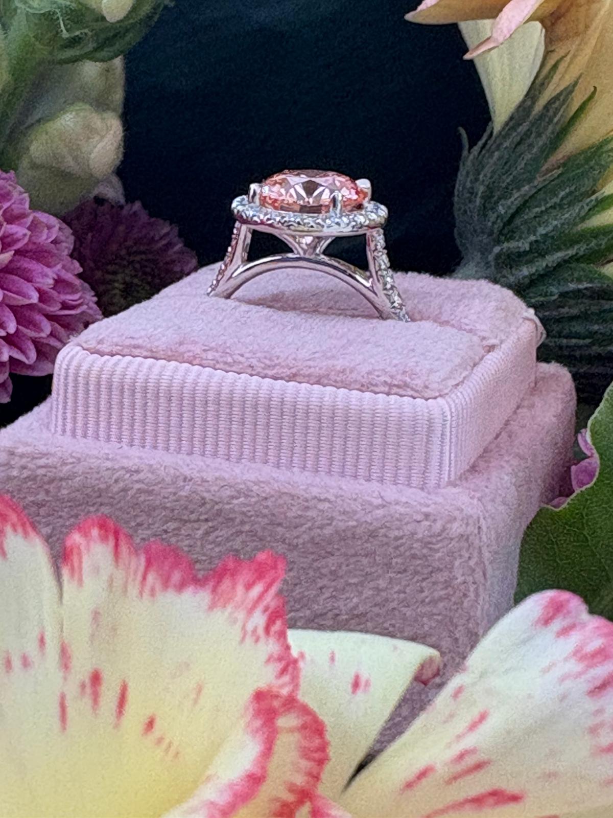 3.52 CTW Fancy Pink Lab Grown Diamond Halo Ring in Platinum
