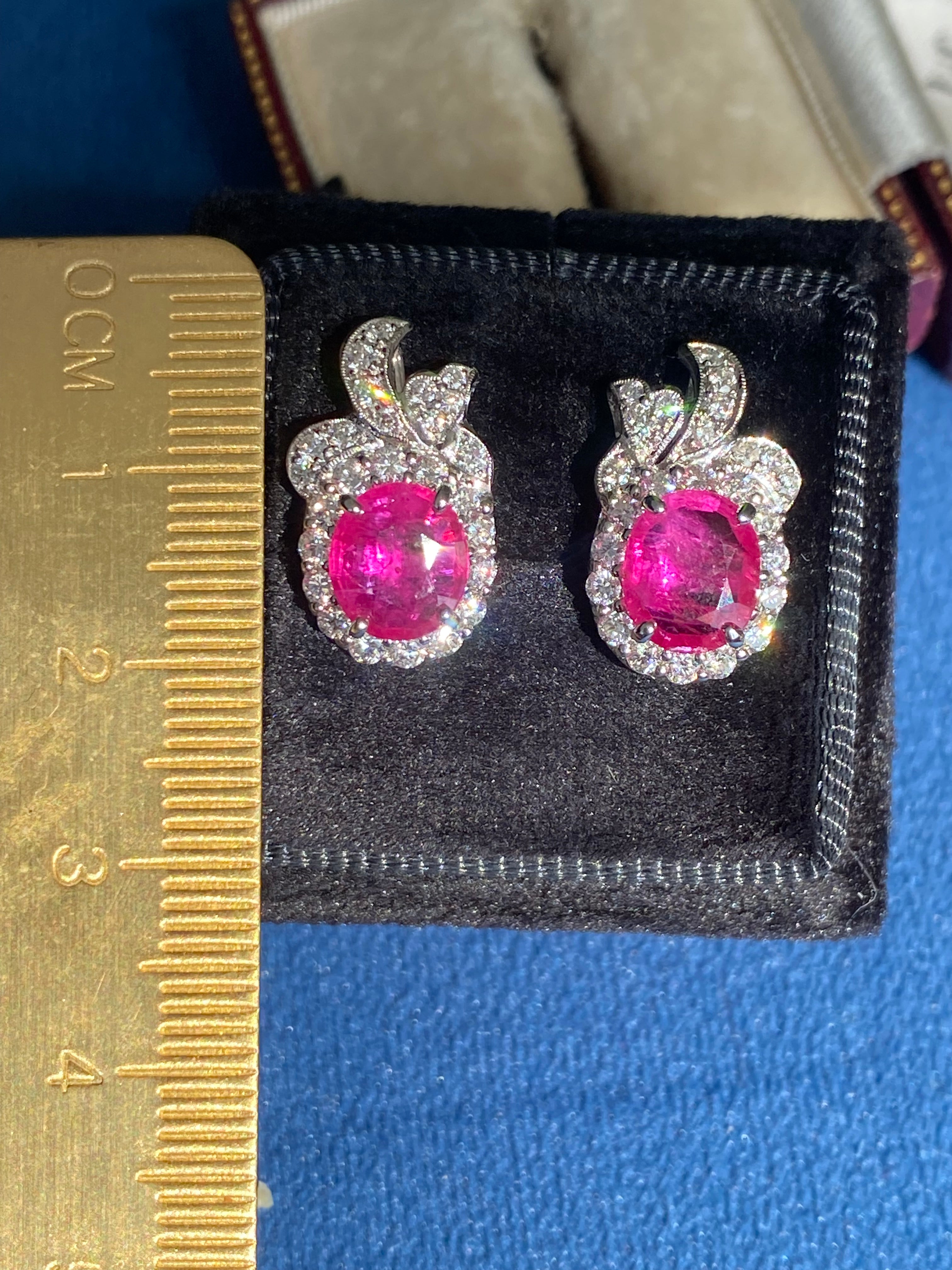 3.98 CTW Vintage Burmese Ruby Stud Earrings in 18ct White Gold