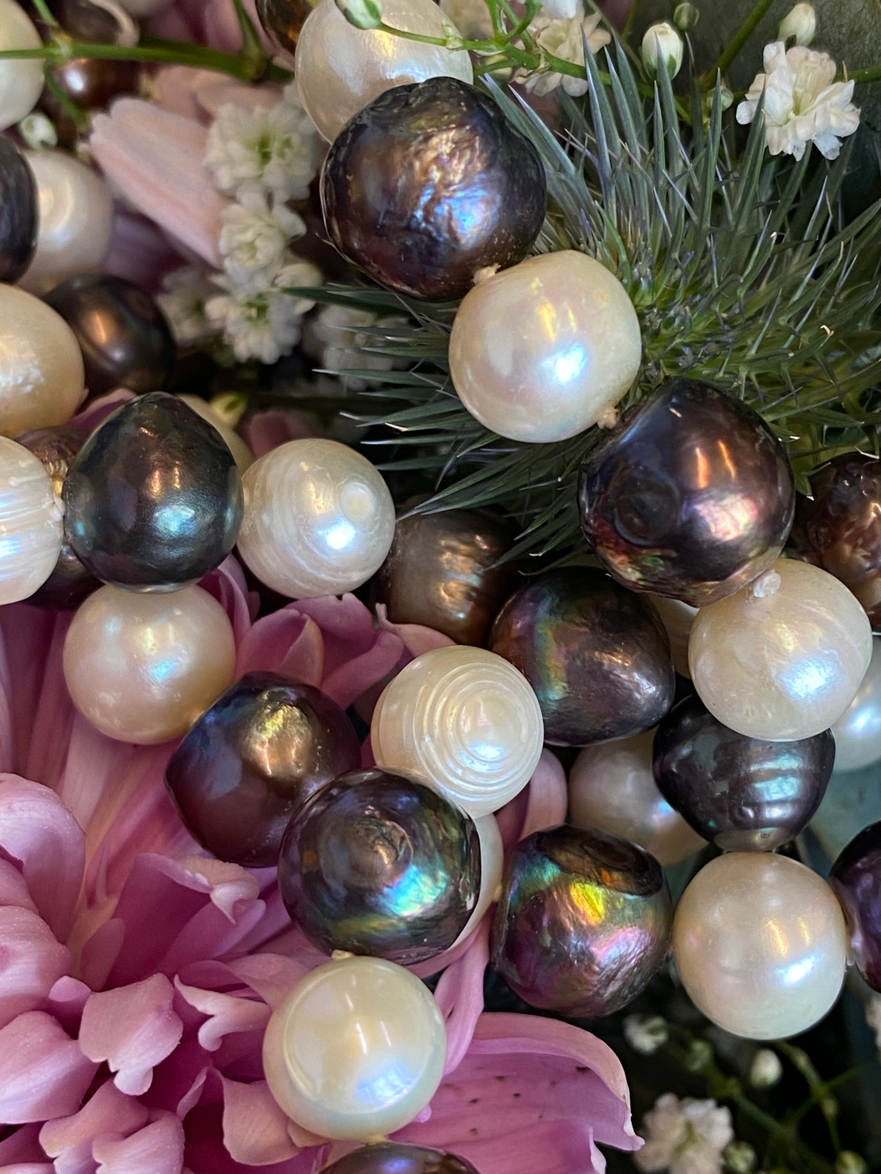 Vintage Black and White Pearl Opera Length Necklace