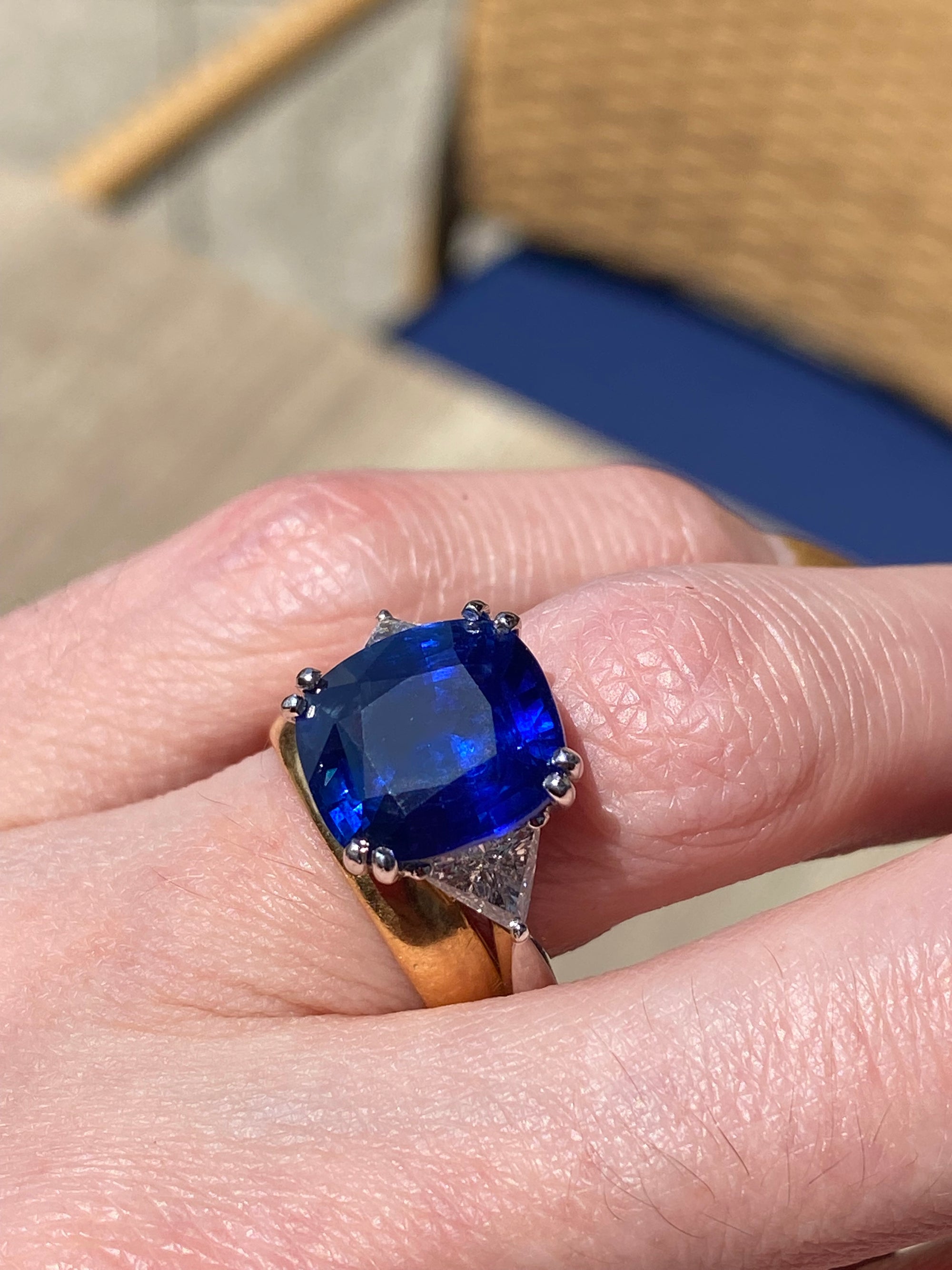 7.82 Carat GIA Certified Blue Ceylon Sapphire and Natural Diamond Engagement Ring in Platinum