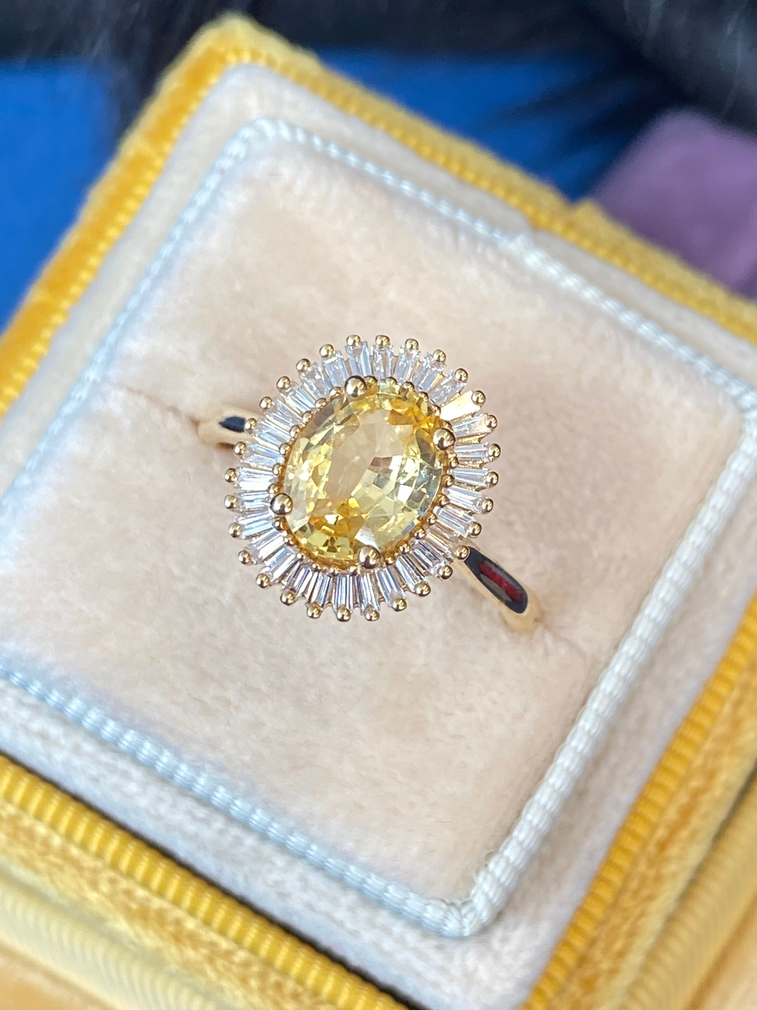 Sunny Starburst Yellow Sapphire in 18ct Yellow Gold Ballerina Halo Ring