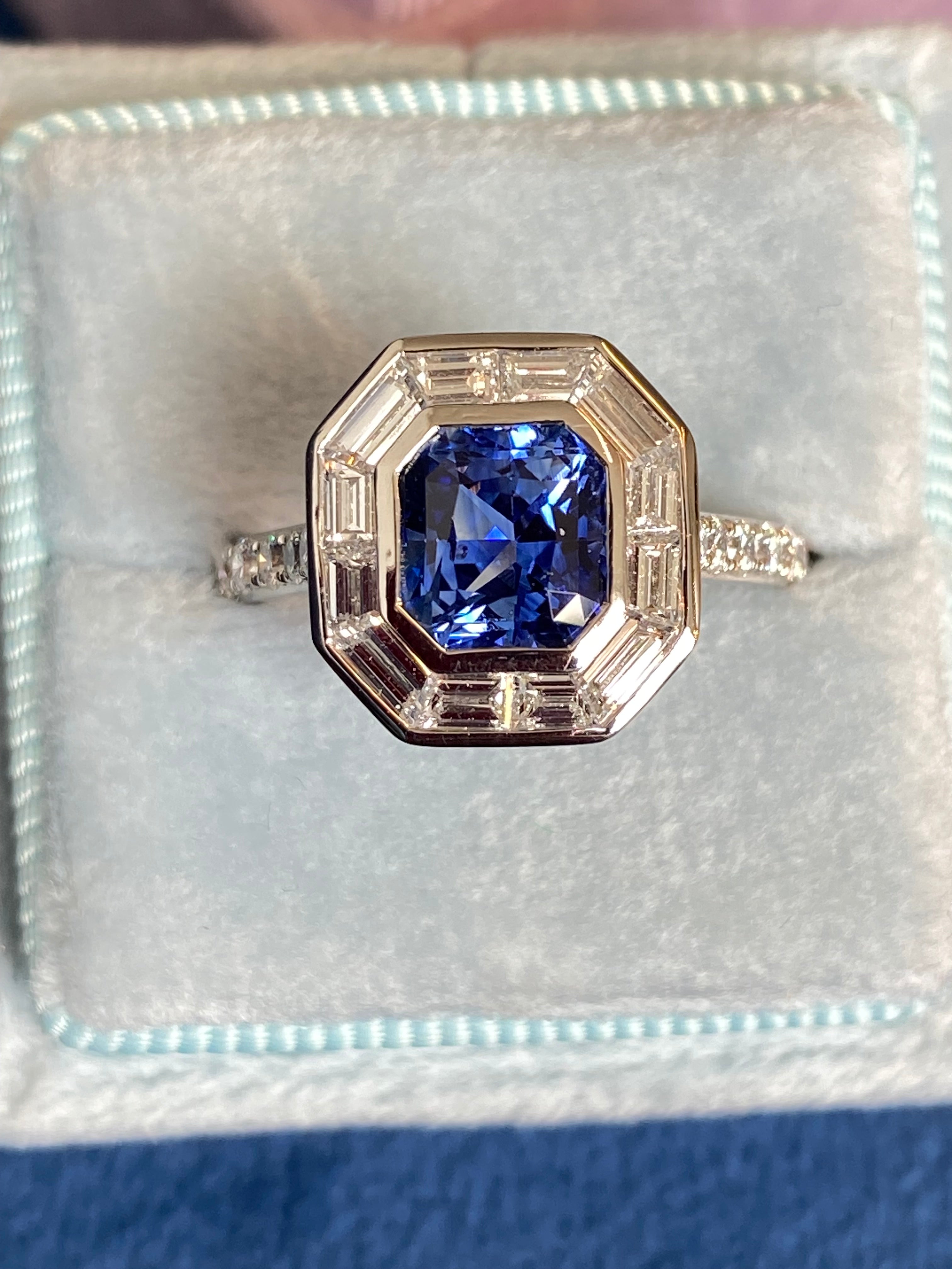 2.10 Carat Blue Ceylon Sapphire and 1.09 CTW Natural Diamond Halo Ring in Platinum