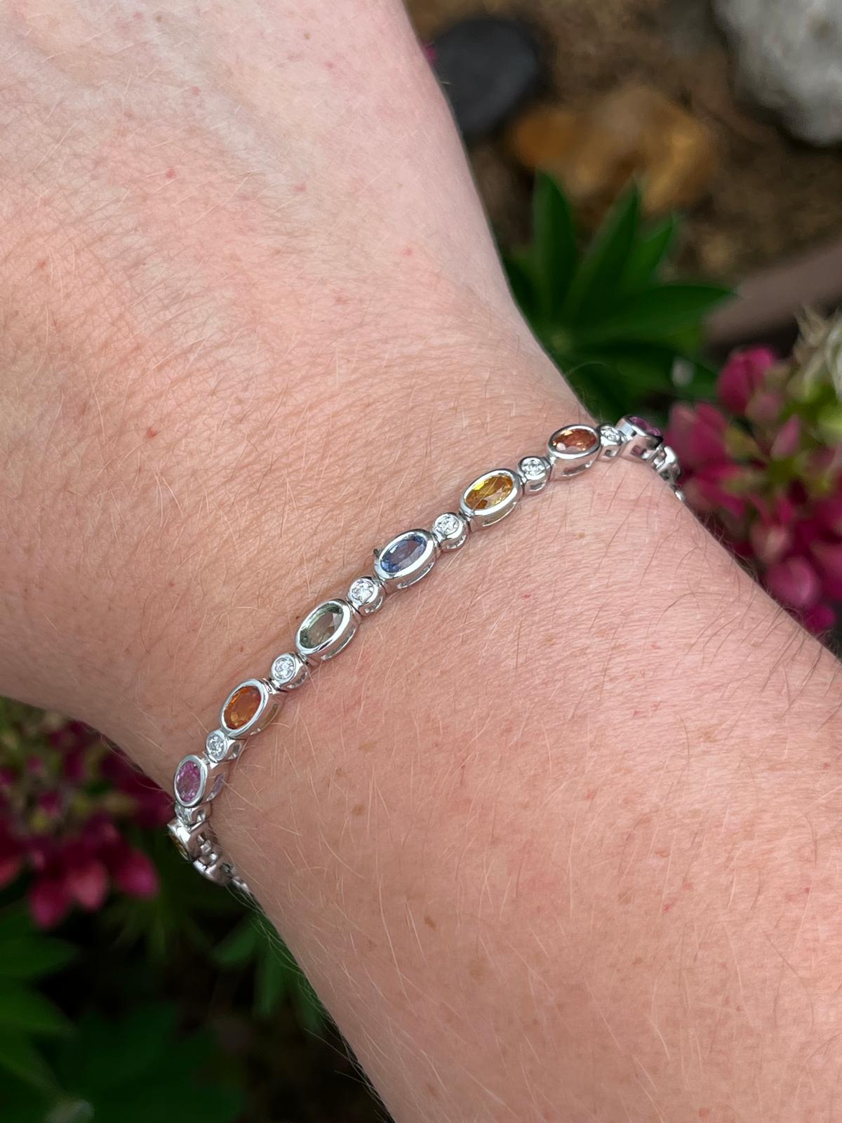 Sensational Multi Colour Sapphire and Natural Diamond Bracelet in 18ct White Gold